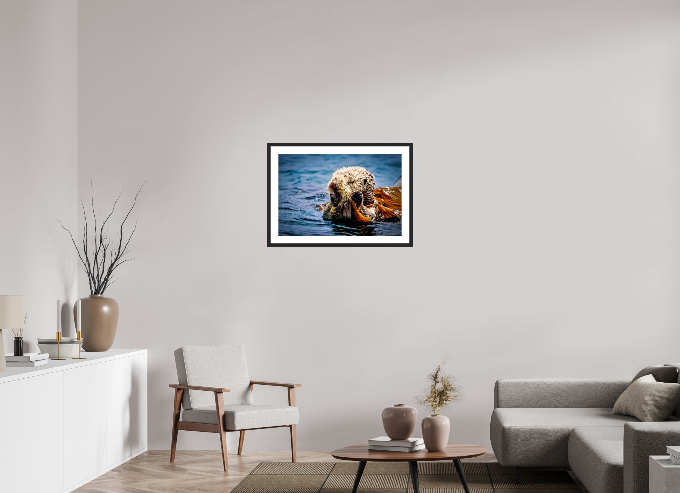 30 x 20″, Framed FineArt Pearl Paper Real Otters of Morro Bay