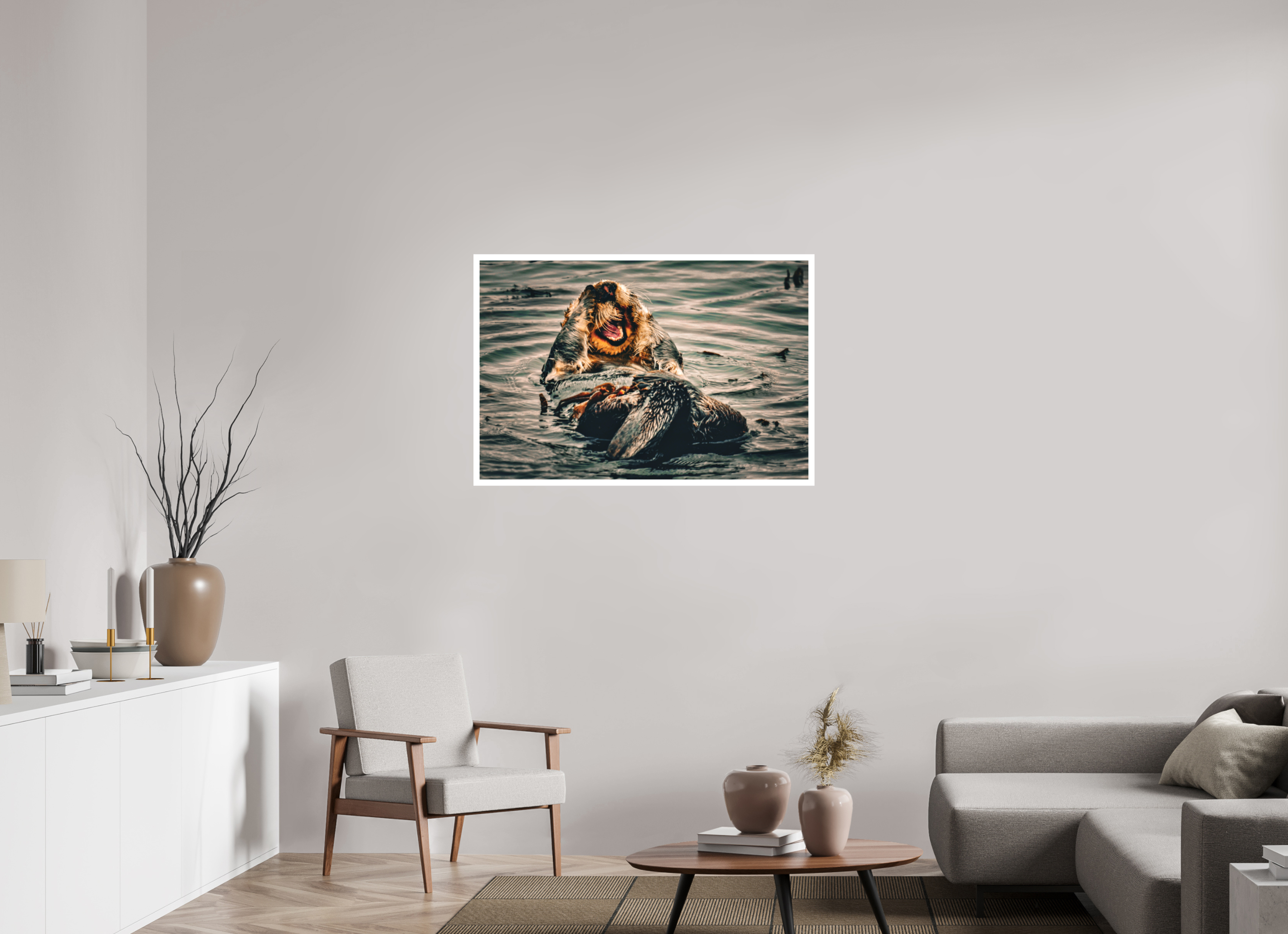 42 x 28″, Stand Alone Matte Print Real Otters of Morro Bay