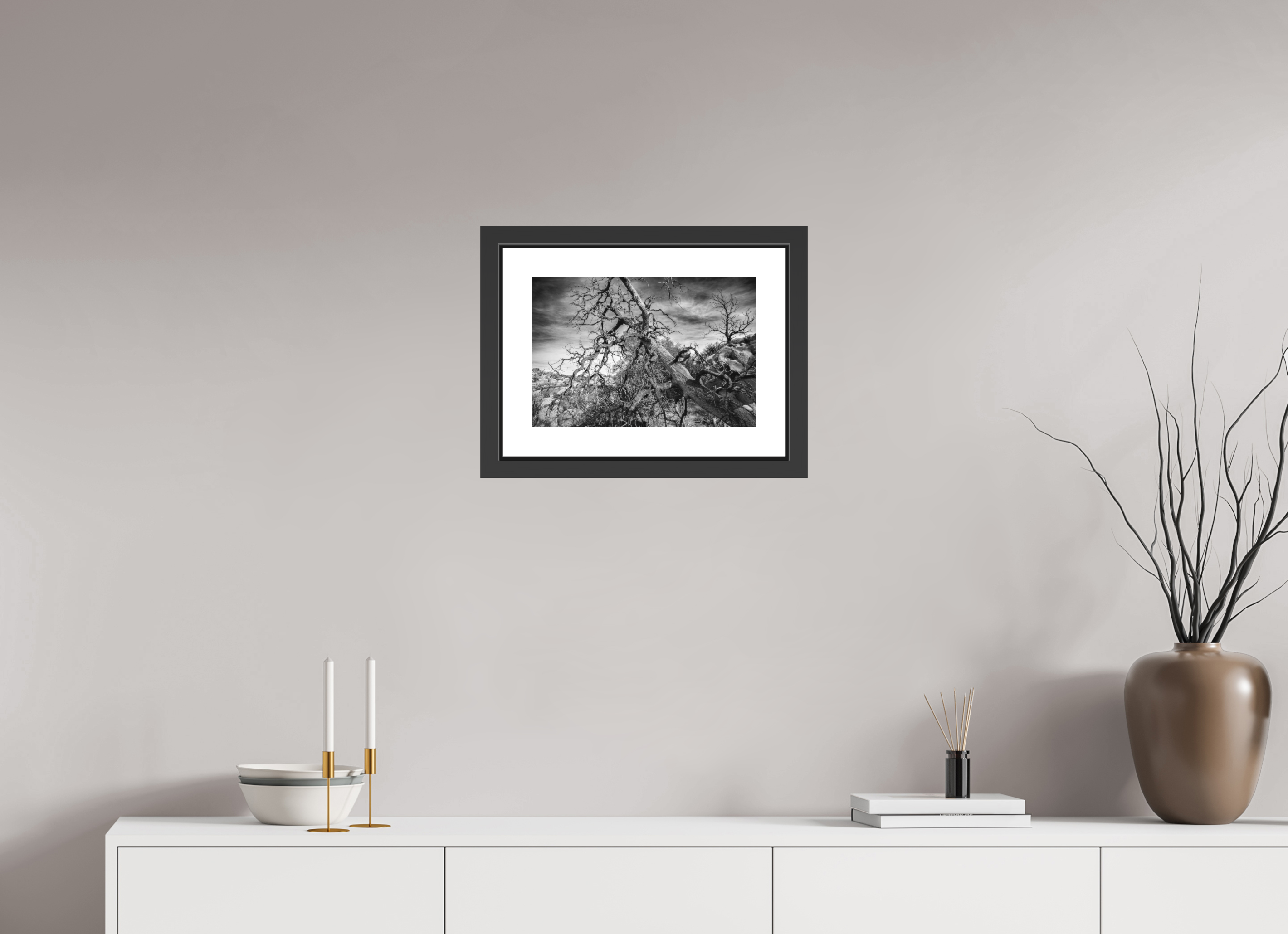 15 x 10″, BW - MATTE GLASS - 2" MOTIF - SHADOW FRAME Dramatic Tree Pt. 2