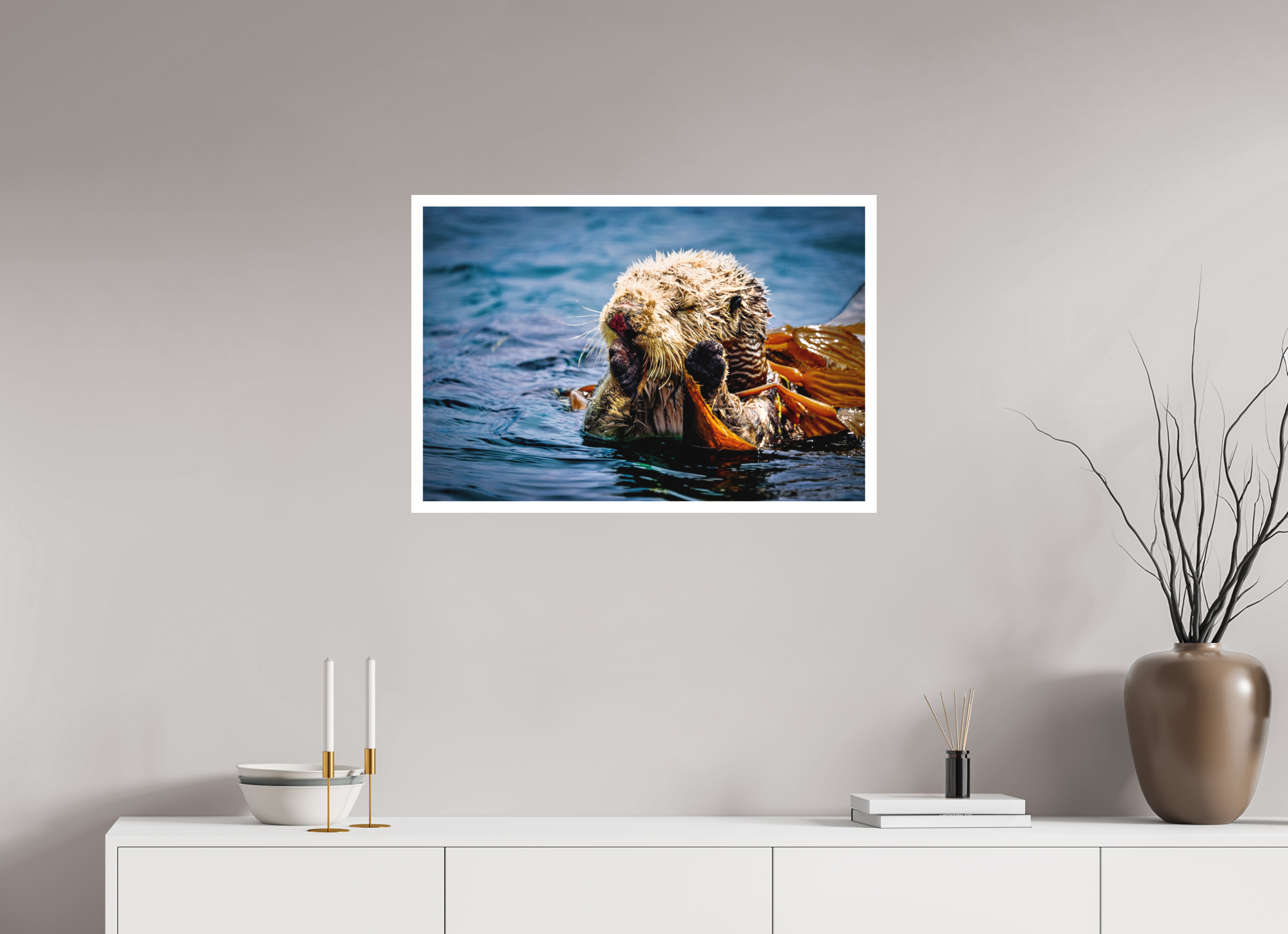 30 x 20″, Stand Alone Matte Print Real Otters of Morro Bay