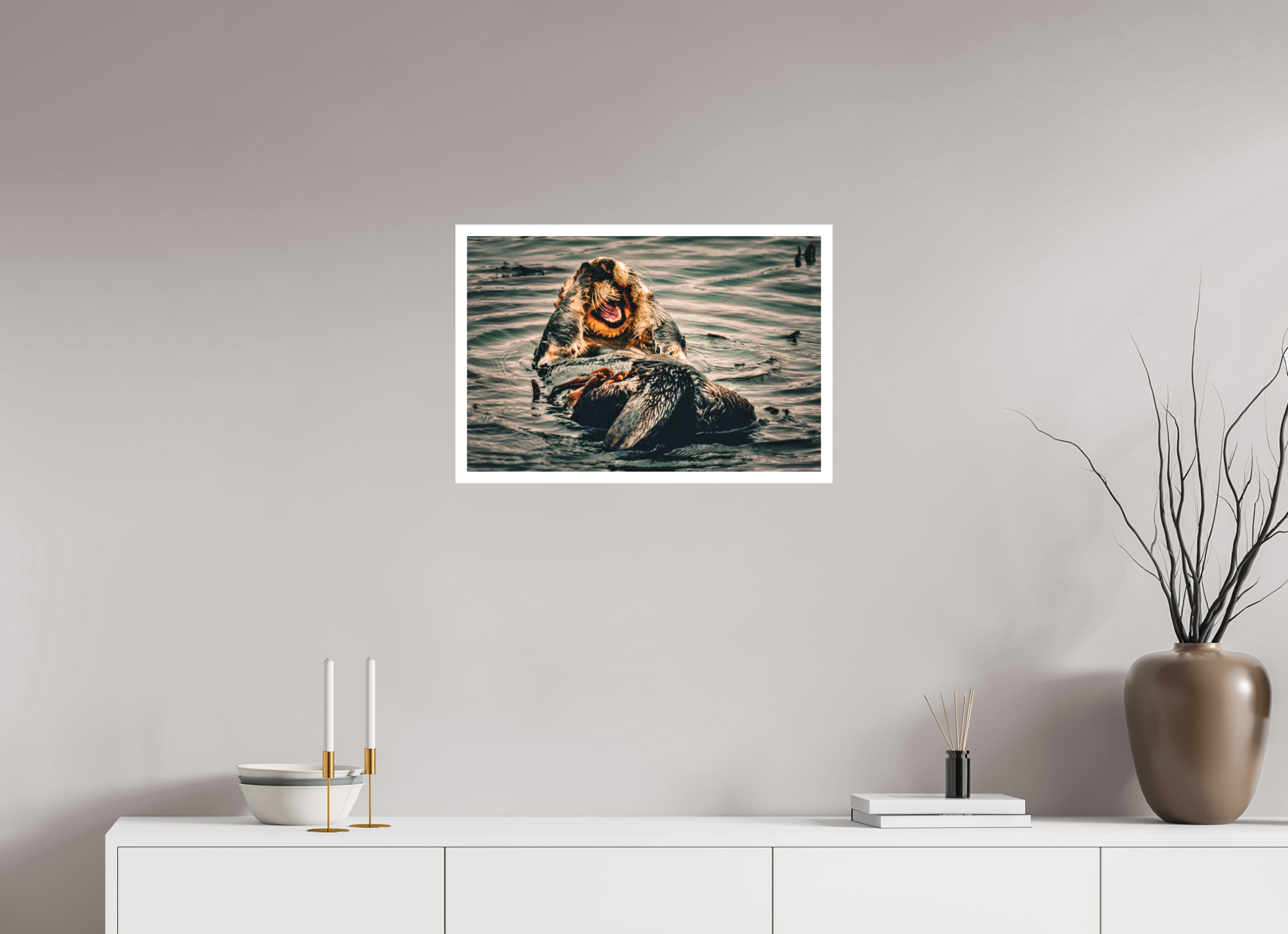 24 x 16″, Stand Alone Matte Print Real Otters of Morro Bay