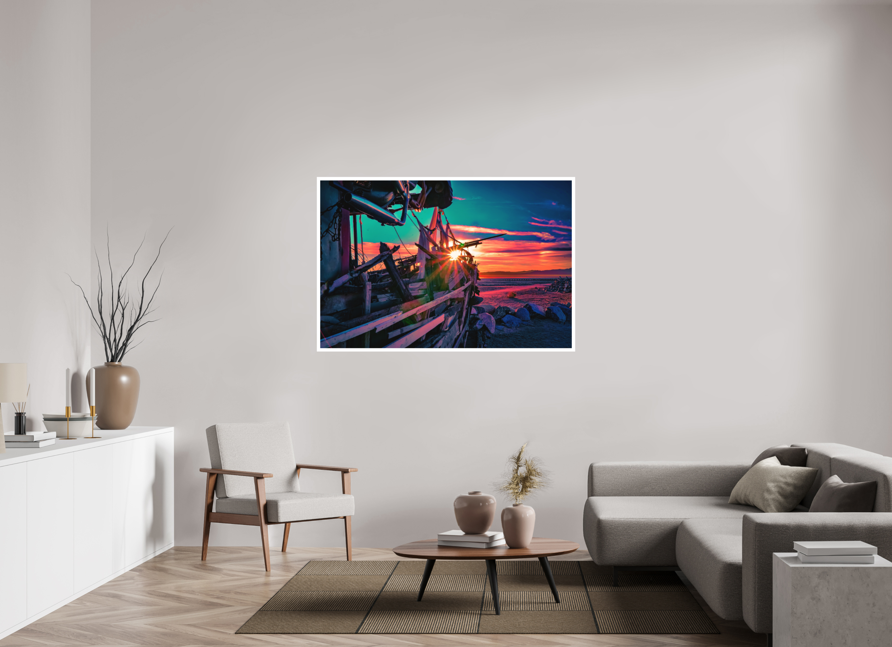 58.5 x 39″, Stand Alone Matte Print Pink Sunset on the Wreck of the S.S. Kerouac