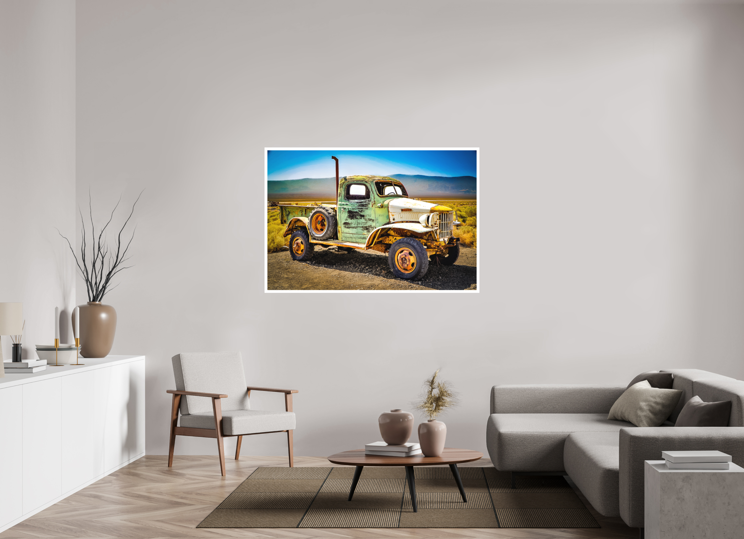 58.3 x 39″, Stand Alone Matte Print Green Truck