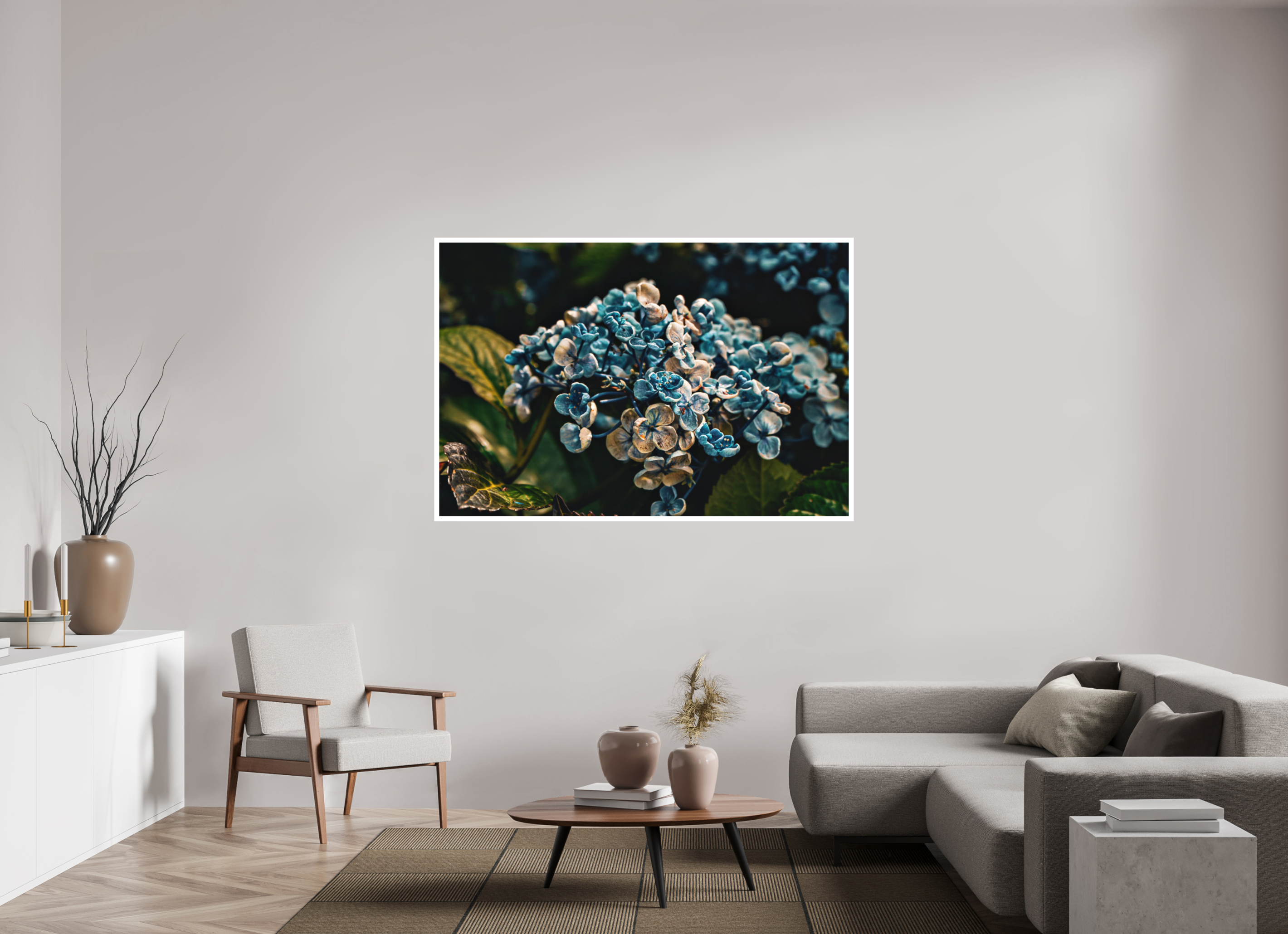 64.3 x 43″, Stand Alone Matte Print Blue (Runner Up Flowers)
