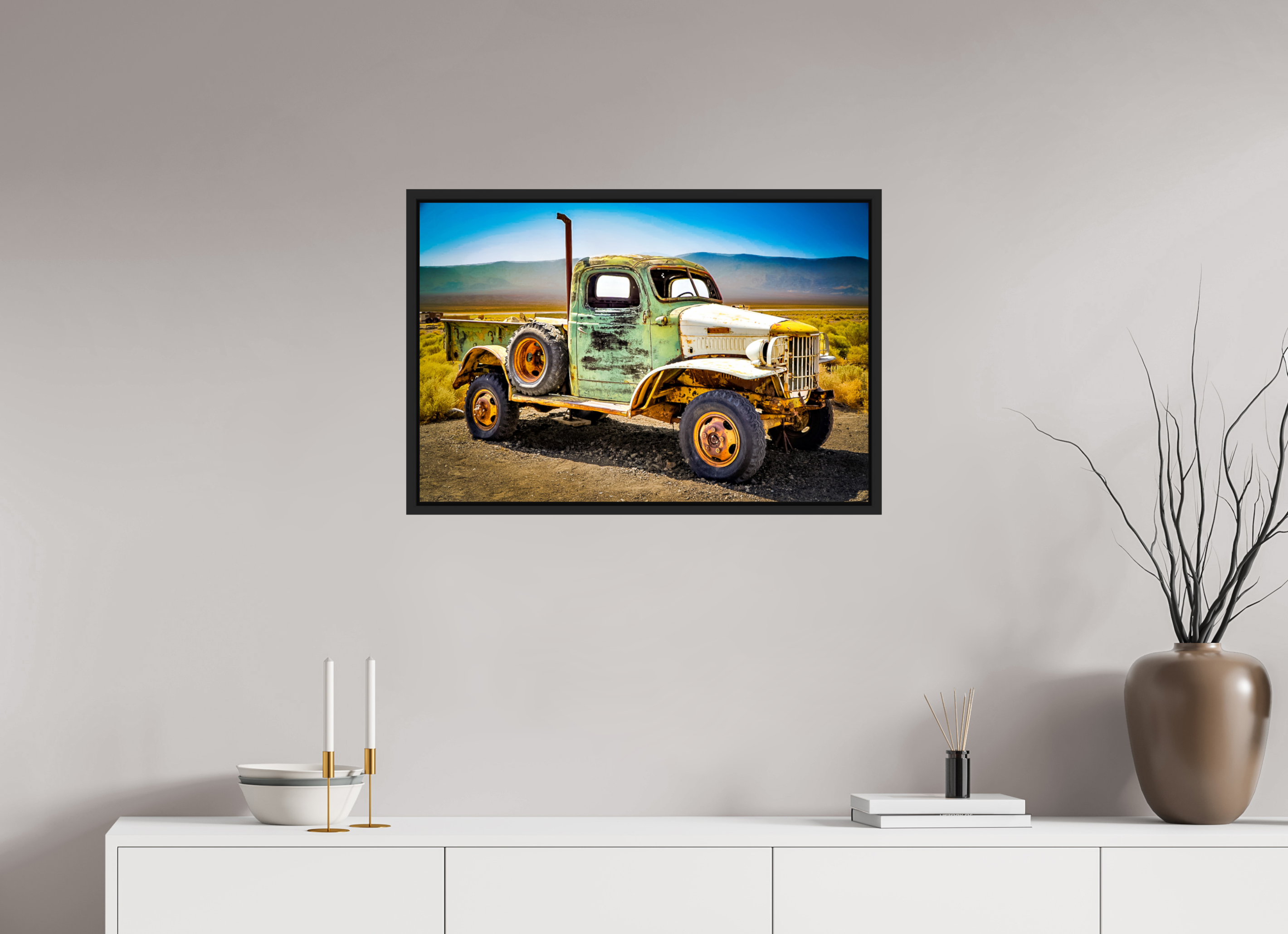 30 x 20″, COLOR - ACRYLIC GLASS - SIMPLE FRAME Green? Truck
