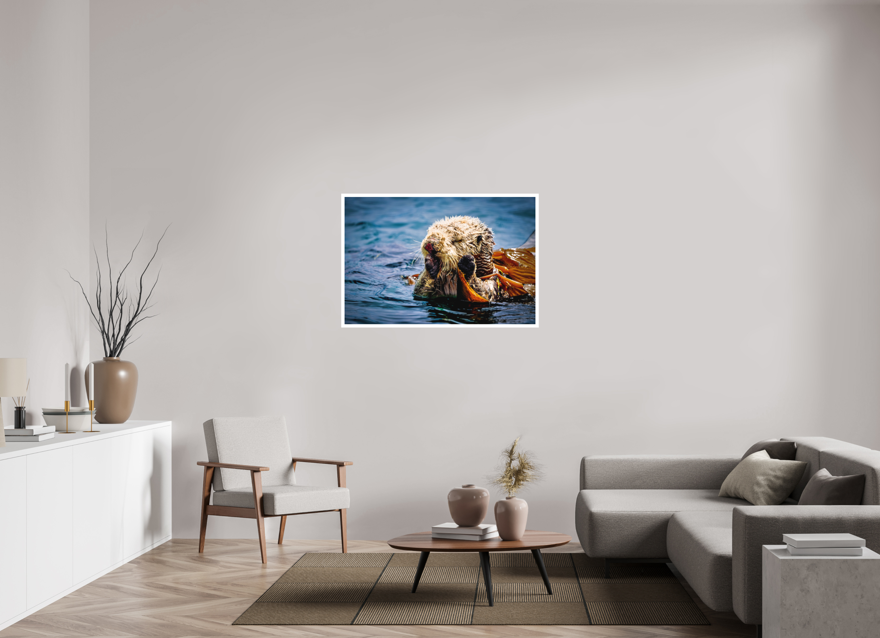 45 x 30″, Stand Alone Matte Print Real Otters of Morro Bay
