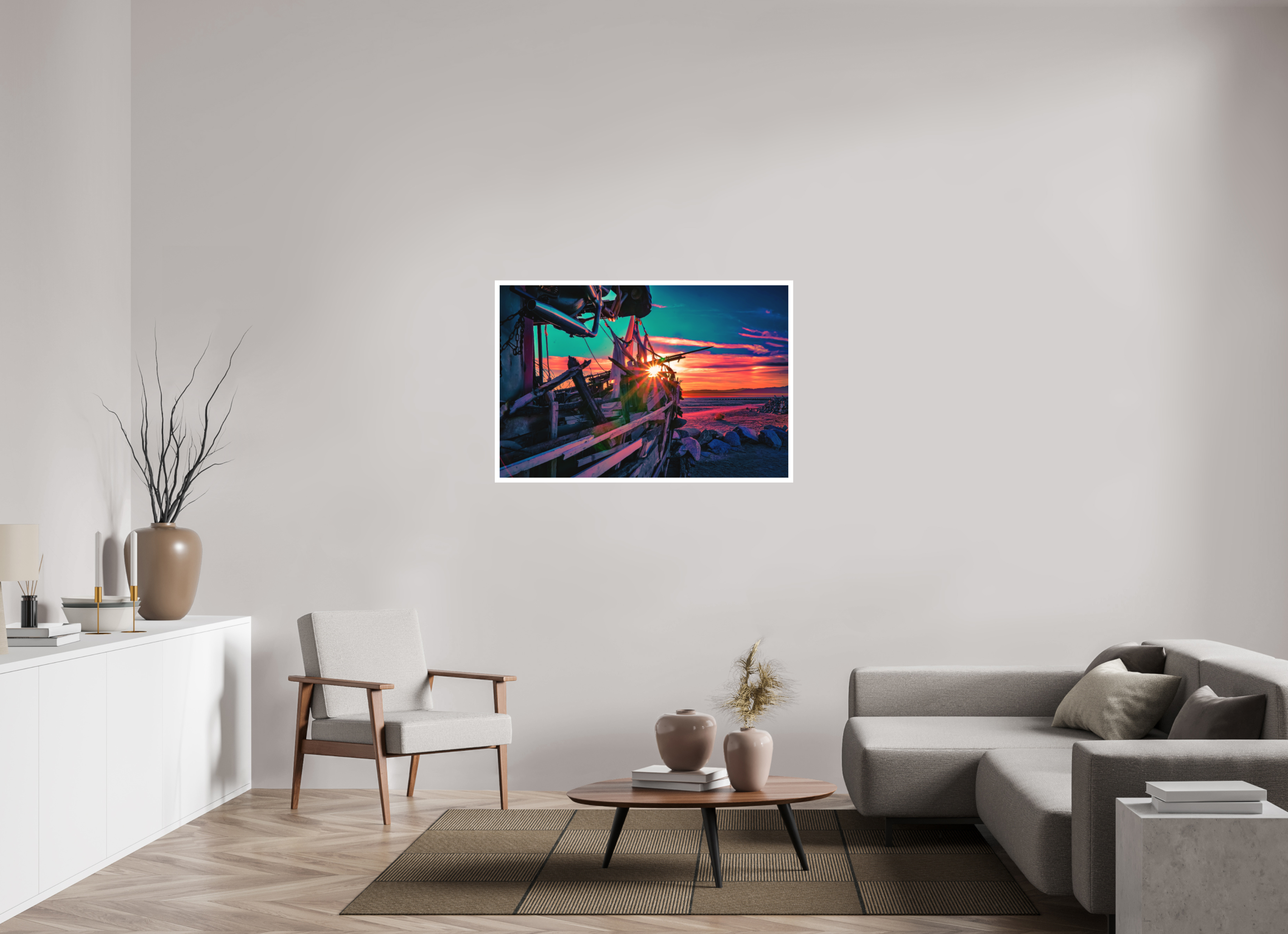 46.5 x 31″, Stand Alone Matte Print Pink Sunset on the Wreck of the S.S. Kerouac