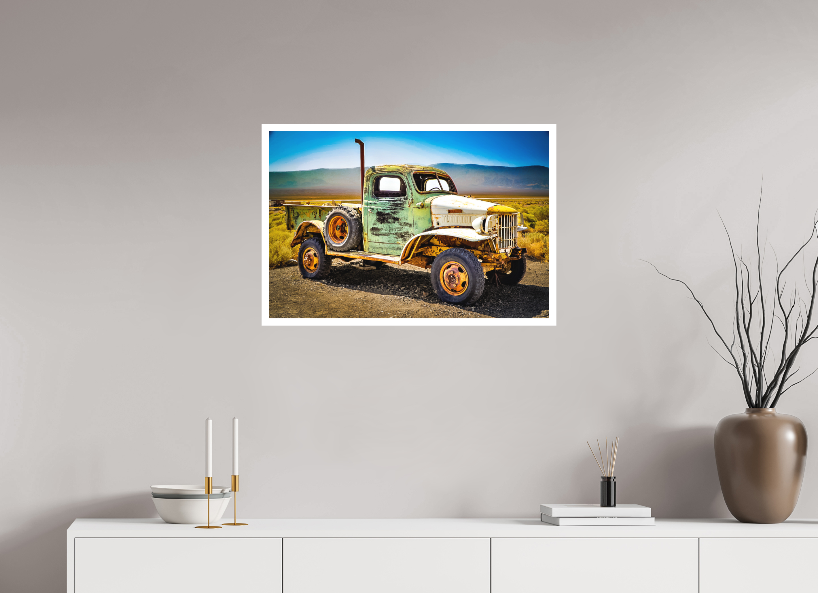 29.9 x 20″, Stand Alone Matte Print Green Truck