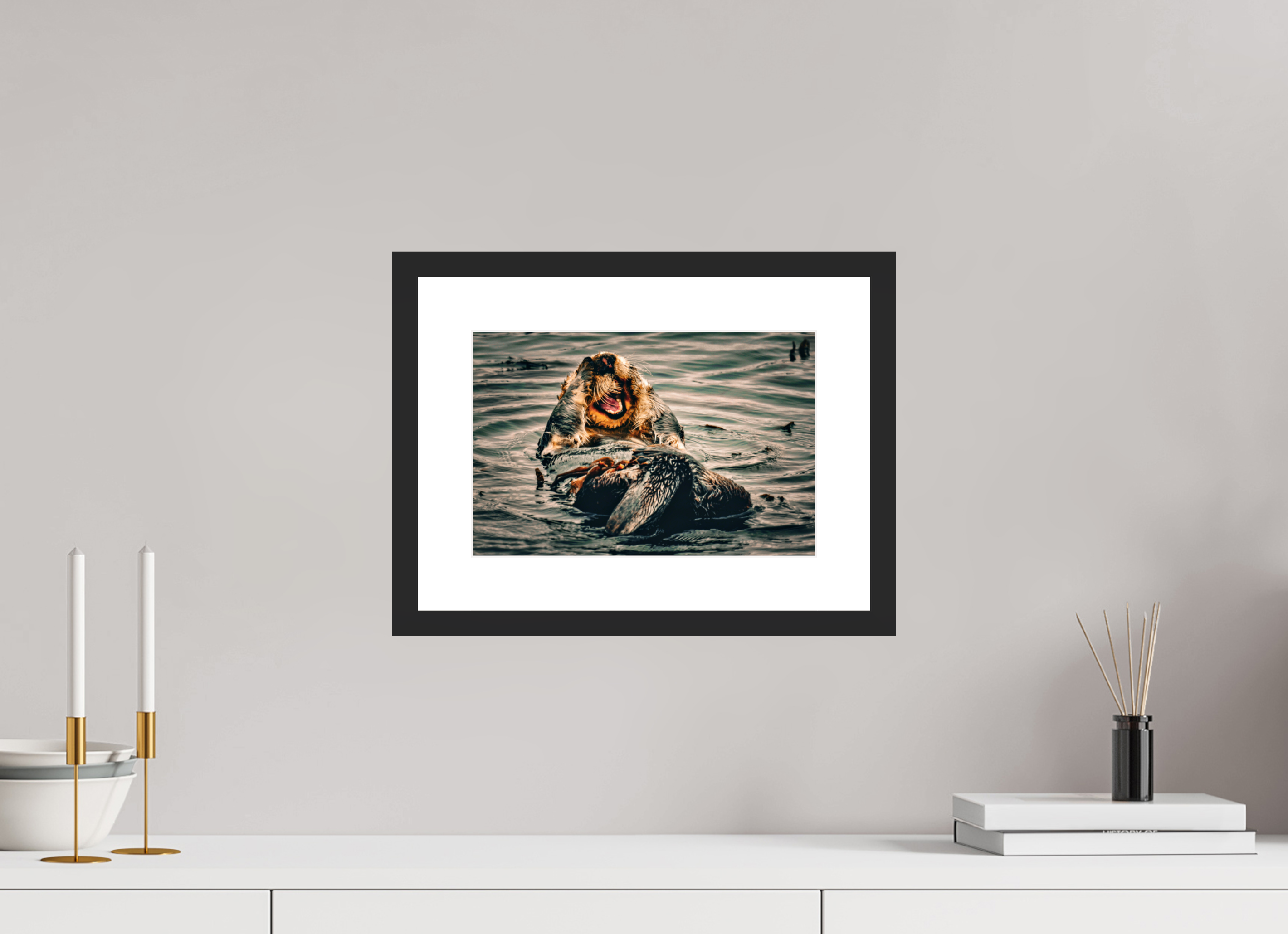 12 x 8″, Framed FineArt Pearl Paper Real Otters of Morro Bay