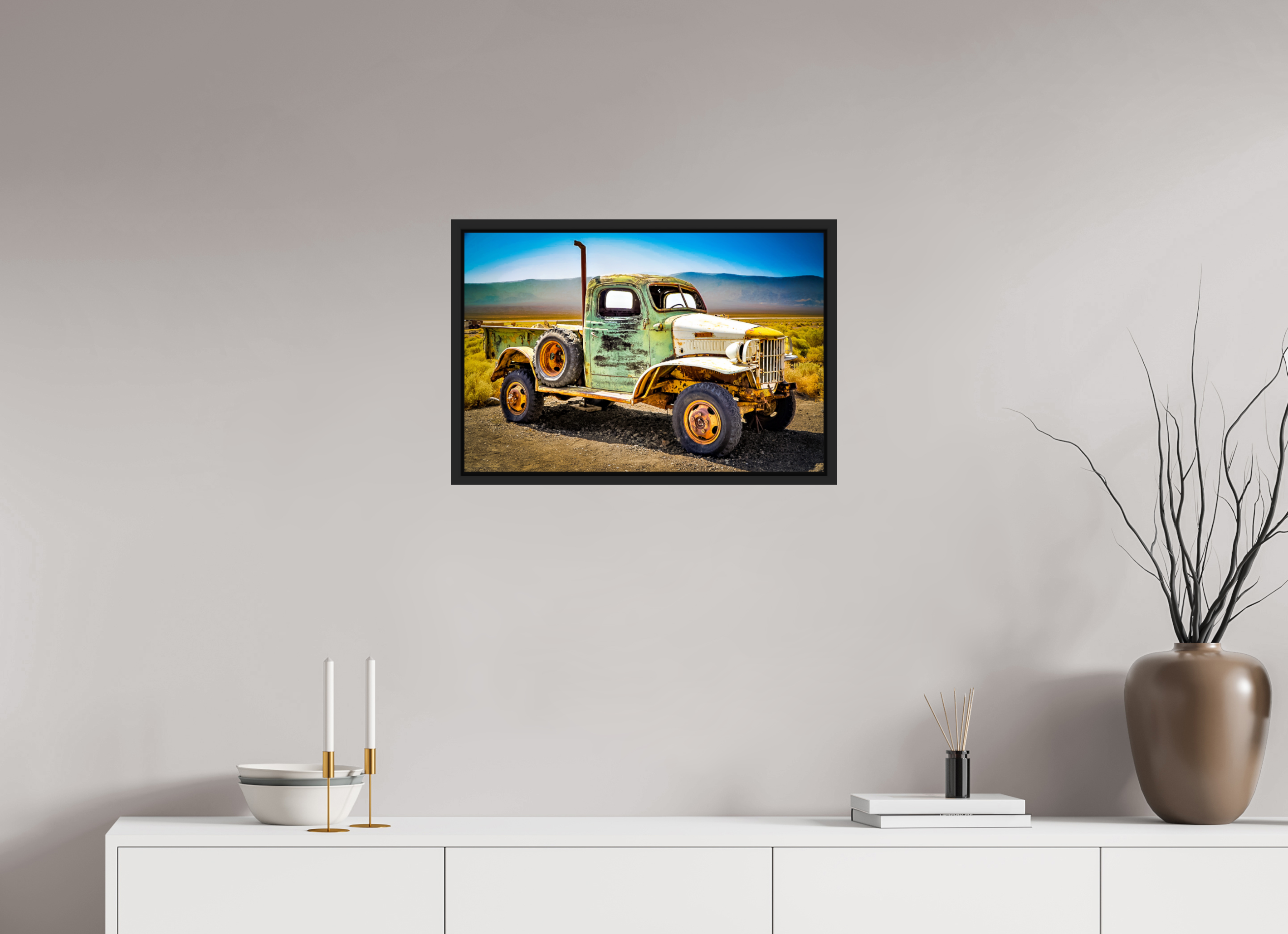 24 x 16″, COLOR - ACRYLIC GLASS - SIMPLE FRAME Green? Truck