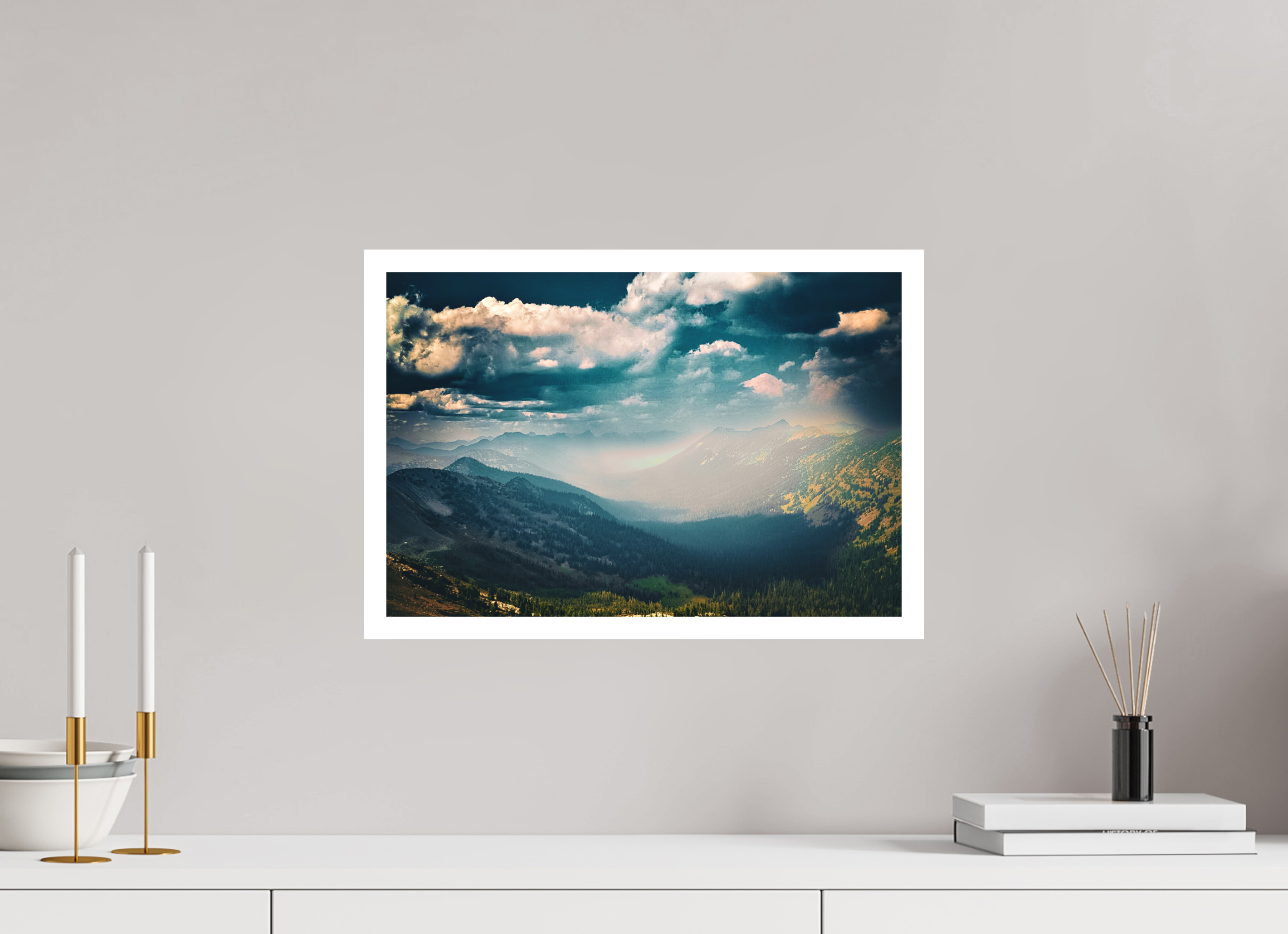 18 x 12″, Stand Alone Matte Print Mountains and Clouds