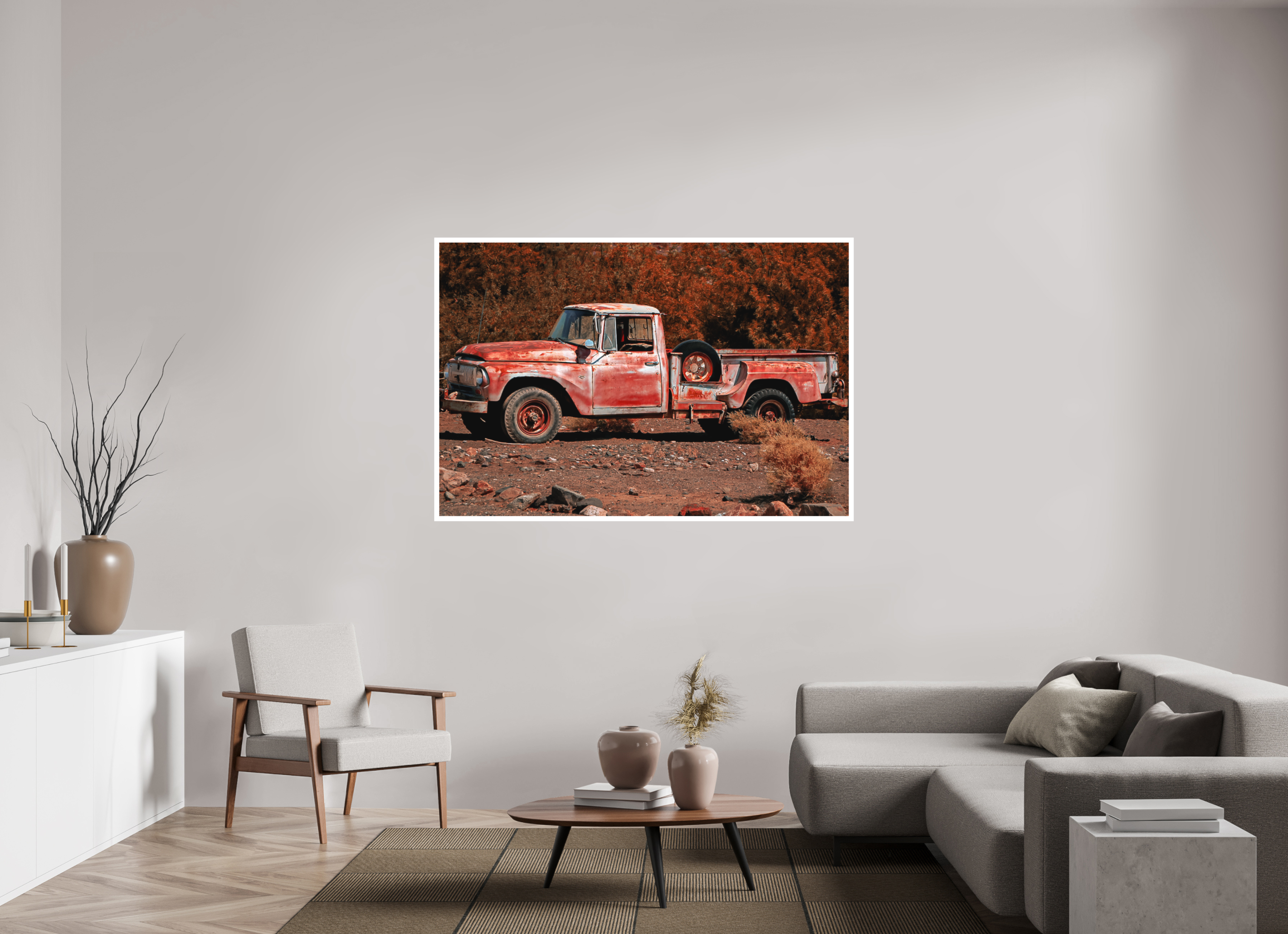 64.3 x 43″, Stand Alone Matte Print Red Truck