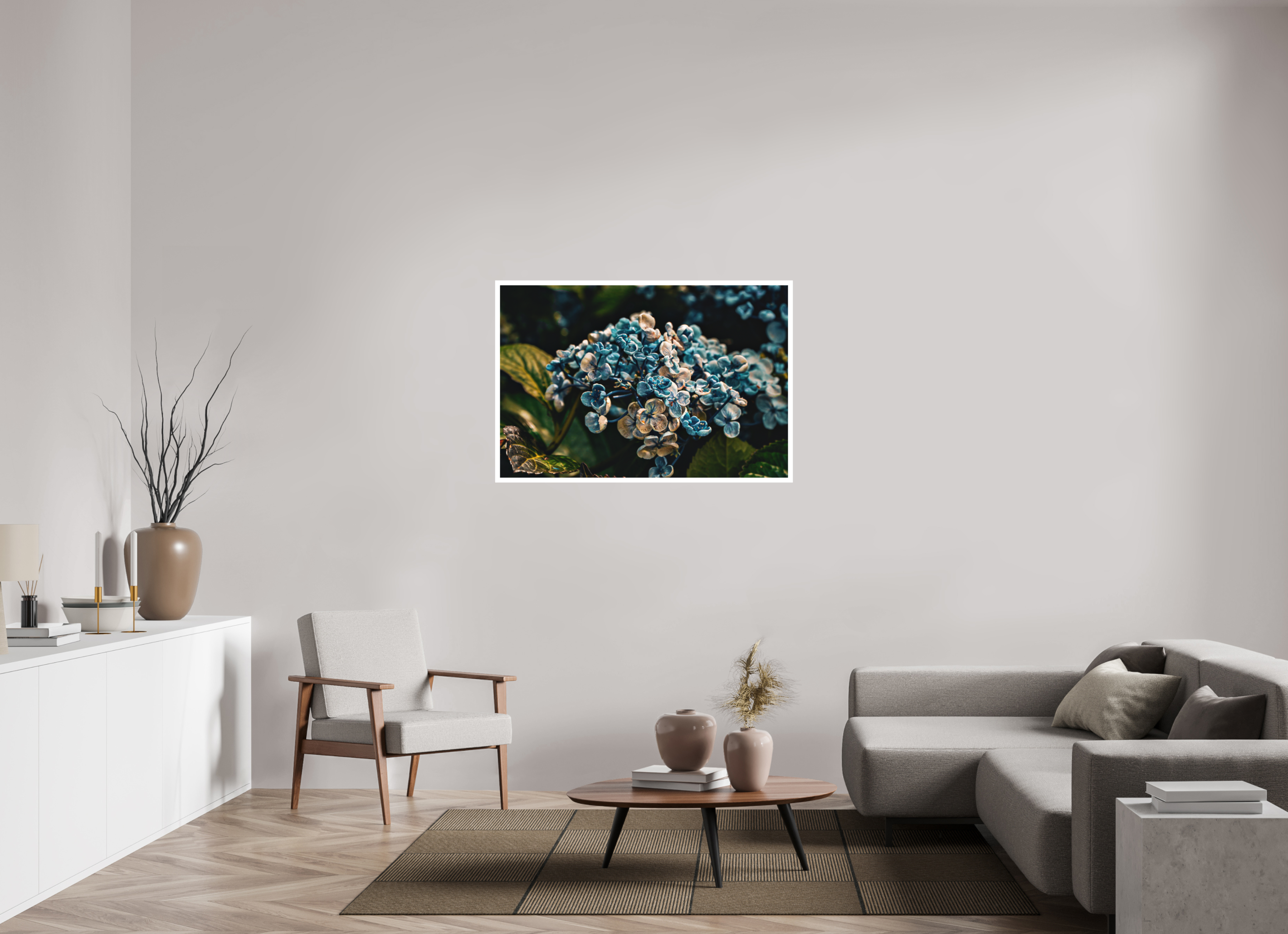 46.4 x 31″, Stand Alone Matte Print Blue (Runner Up Flowers)