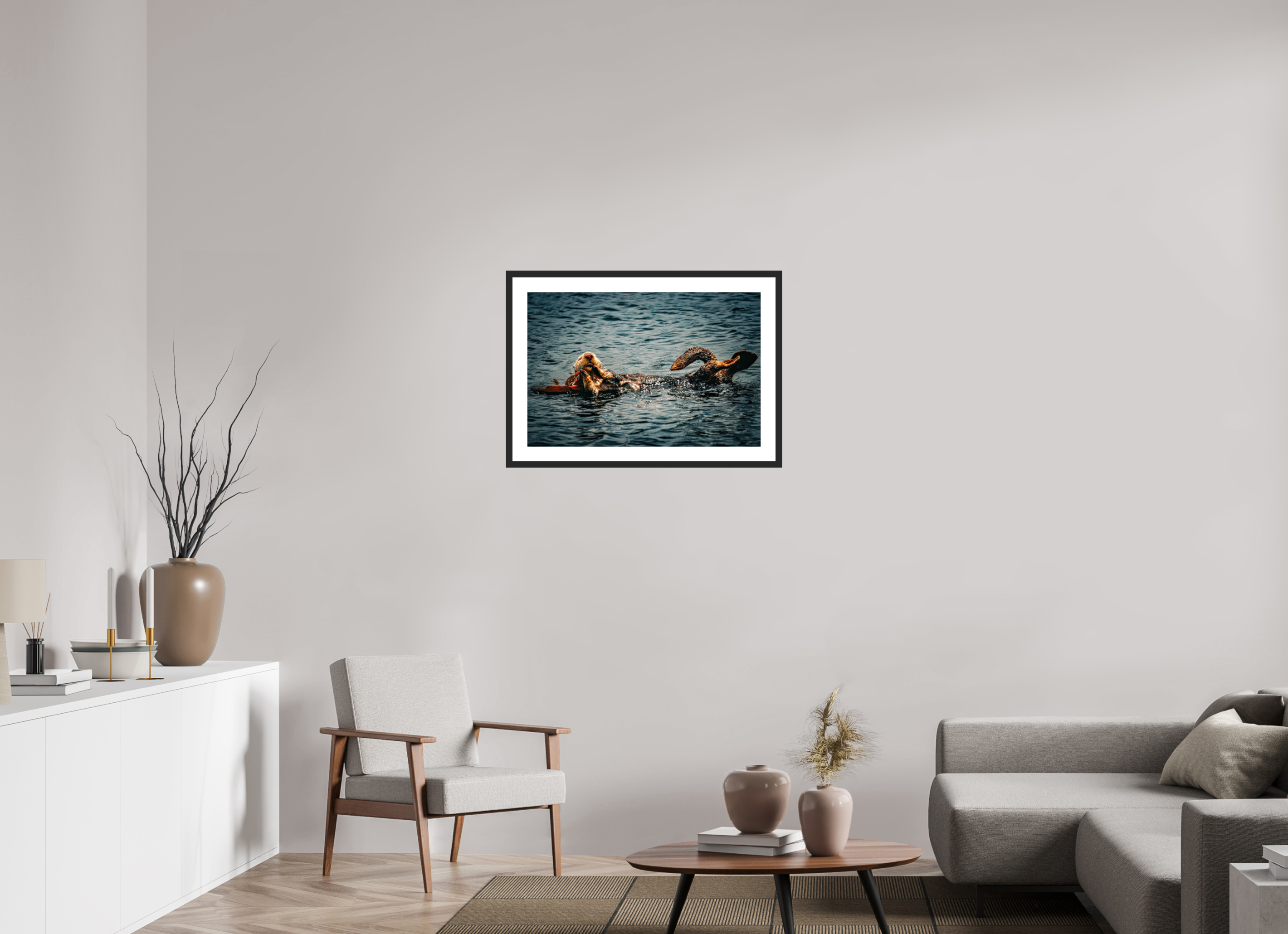 30 x 20″, Framed FineArt Pearl Paper Real Otters of Morro Bay