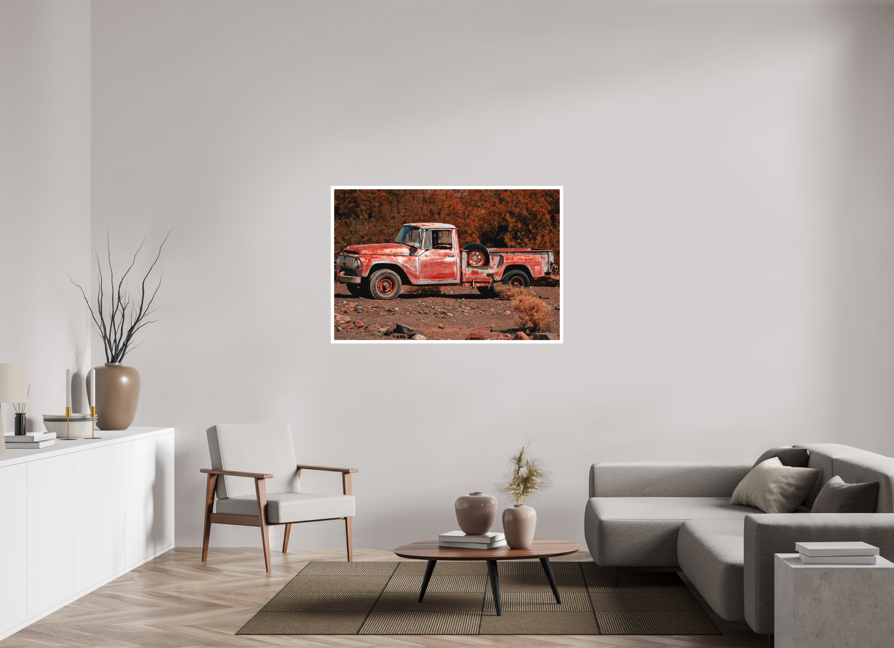 52.4 x 35″, Stand Alone Matte Print Red Truck