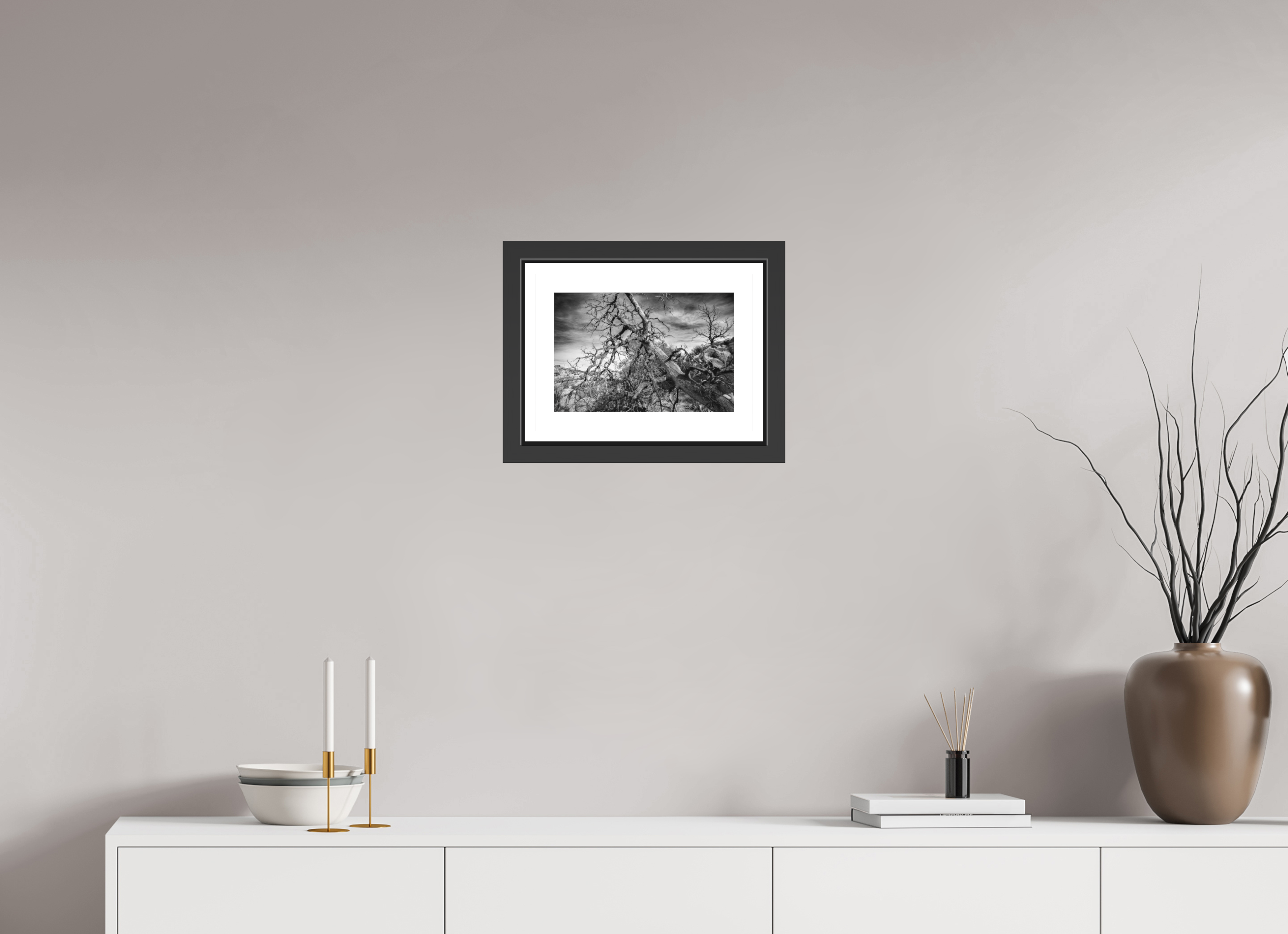 12 x 8″, BW - MATTE GLASS - 2" MOTIF - SHADOW FRAME Dramatic Tree Pt. 2