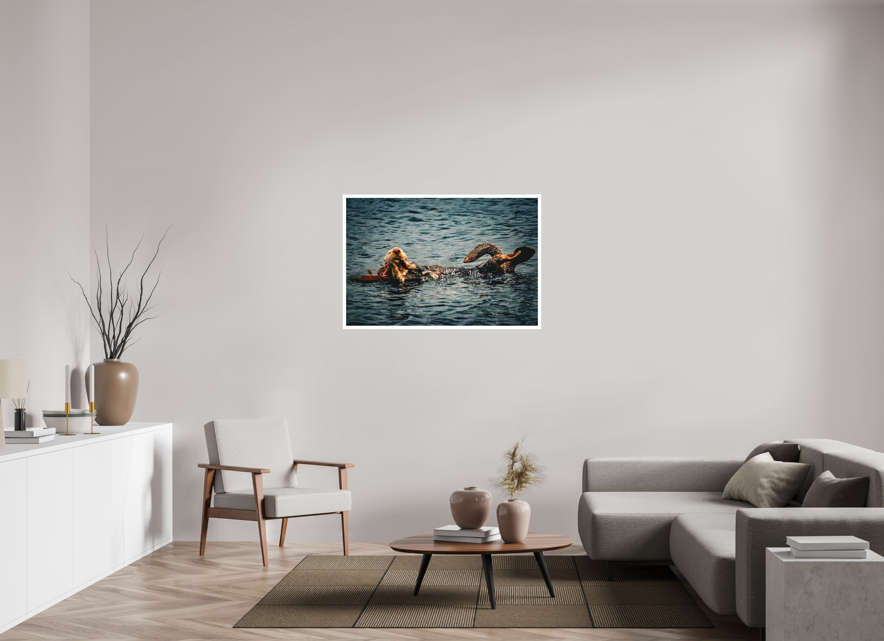 45 x 30″, Stand Alone Matte Print Real Otters of Morro Bay