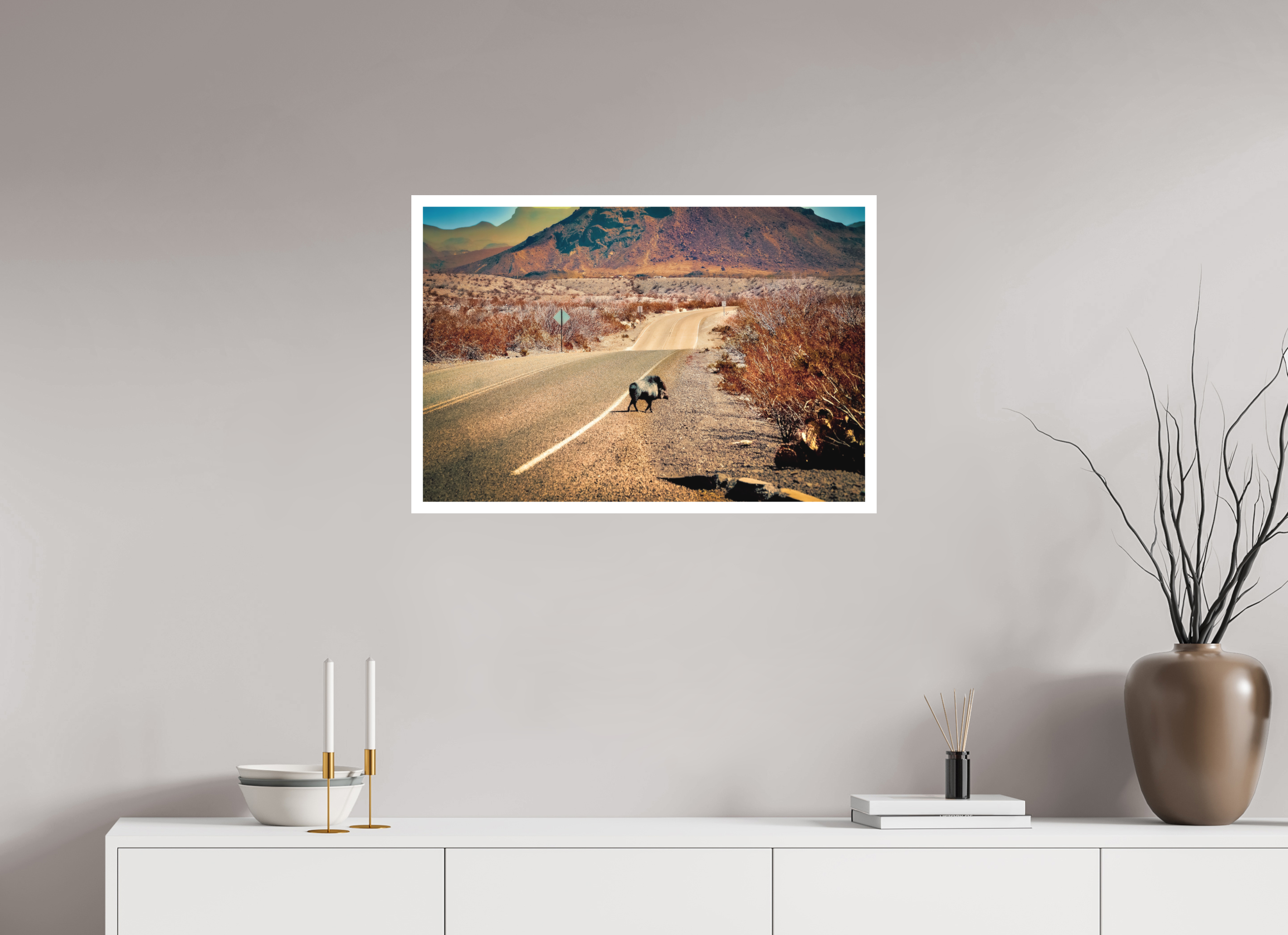 30 x 20″, Stand Alone Matte Print Javelina on a movie set