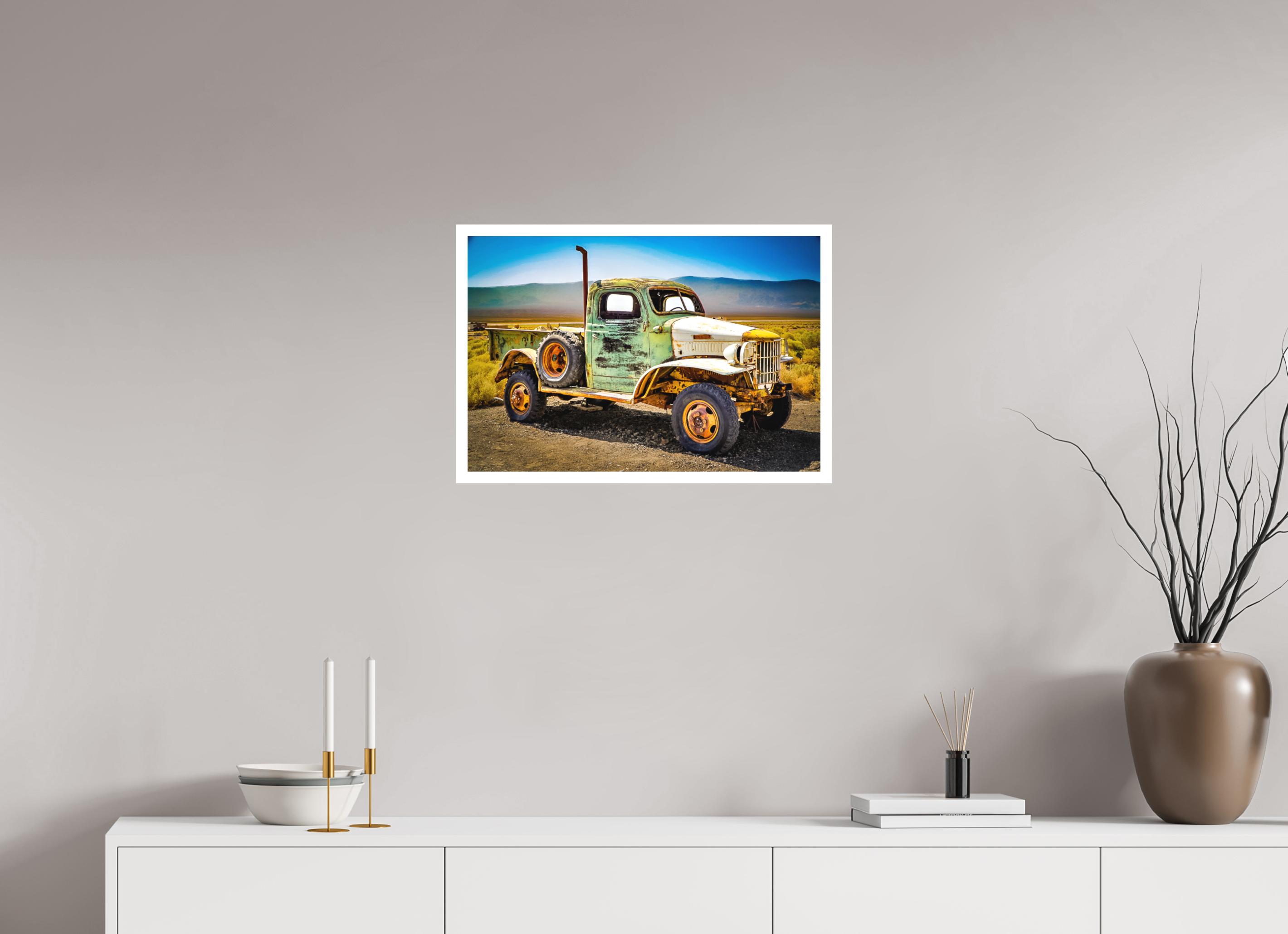 23.9 x 16″, Stand Alone Matte Print Green Truck