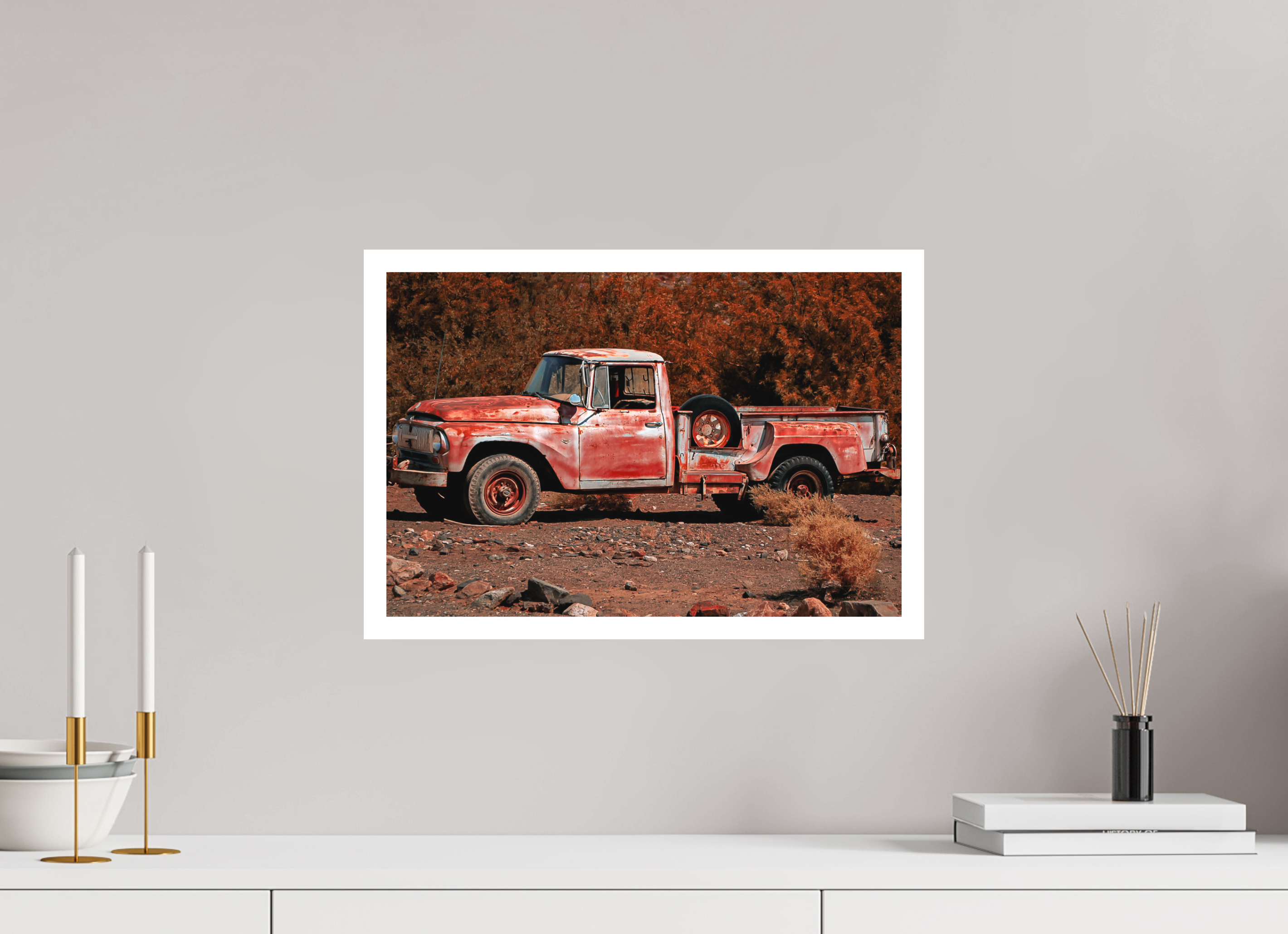 18 x 12″, Stand Alone Matte Print Red Truck