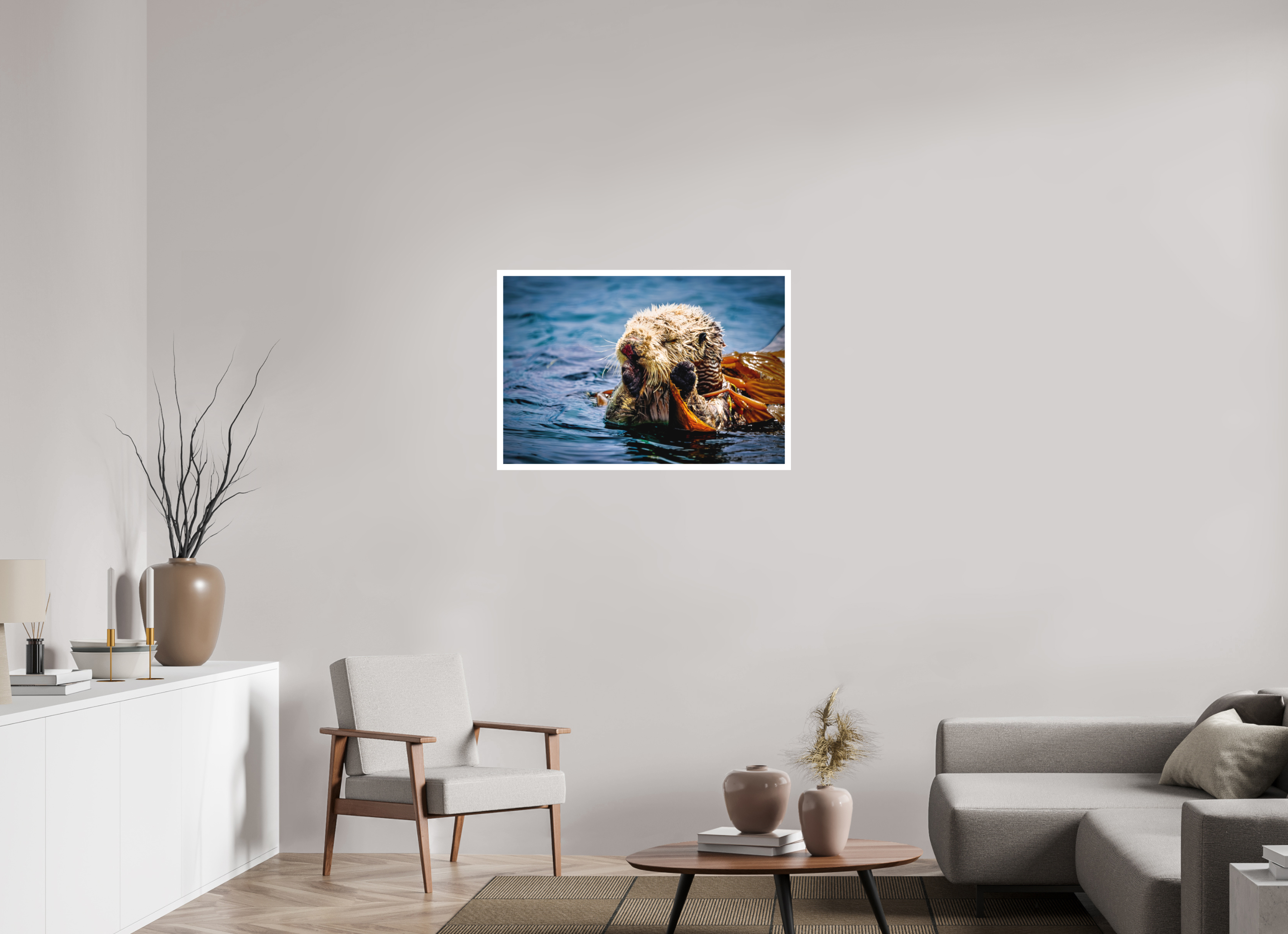 36 x 24″, Stand Alone Matte Print Real Otters of Morro Bay