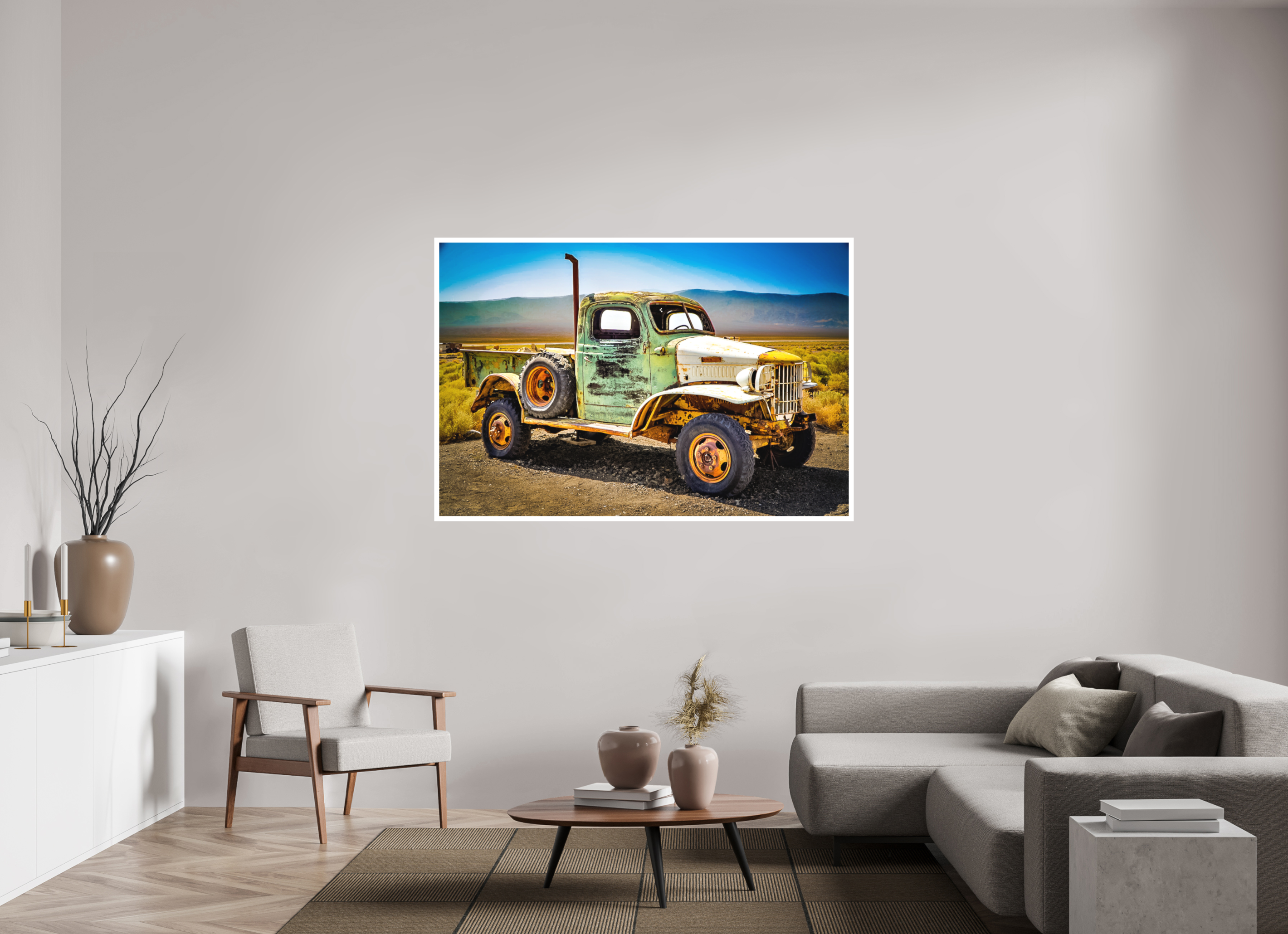 64.3 x 43″, Stand Alone Matte Print Green Truck