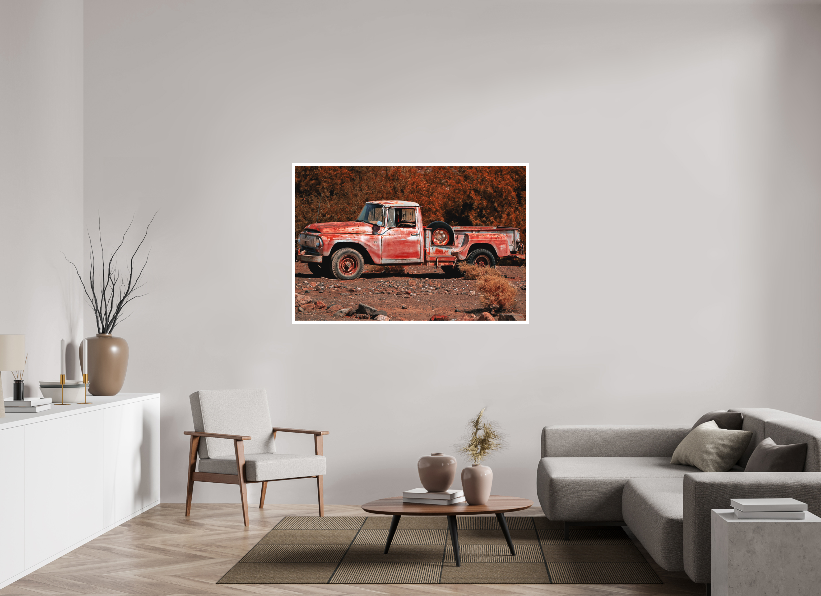 58.3 x 39″, Stand Alone Matte Print Red Truck