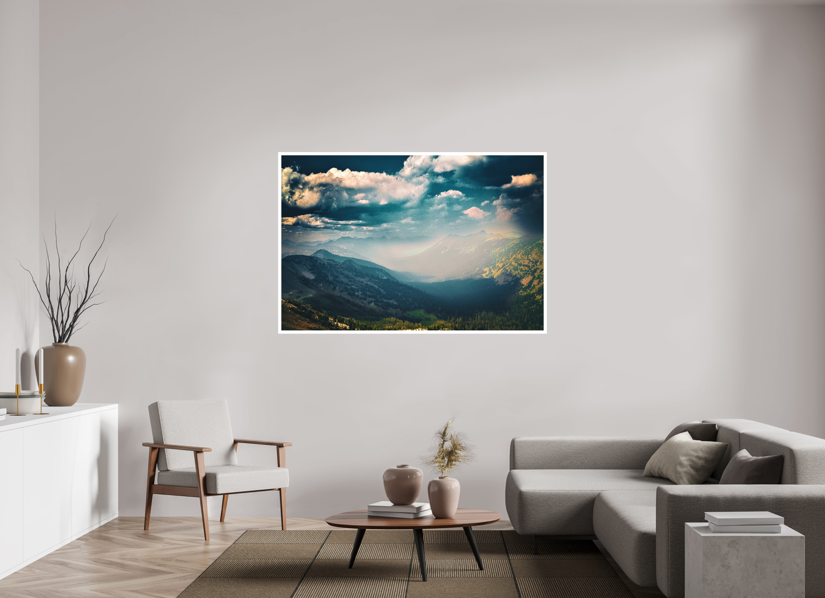 64.3 x 43″, Stand Alone Matte Print Mountains and Clouds