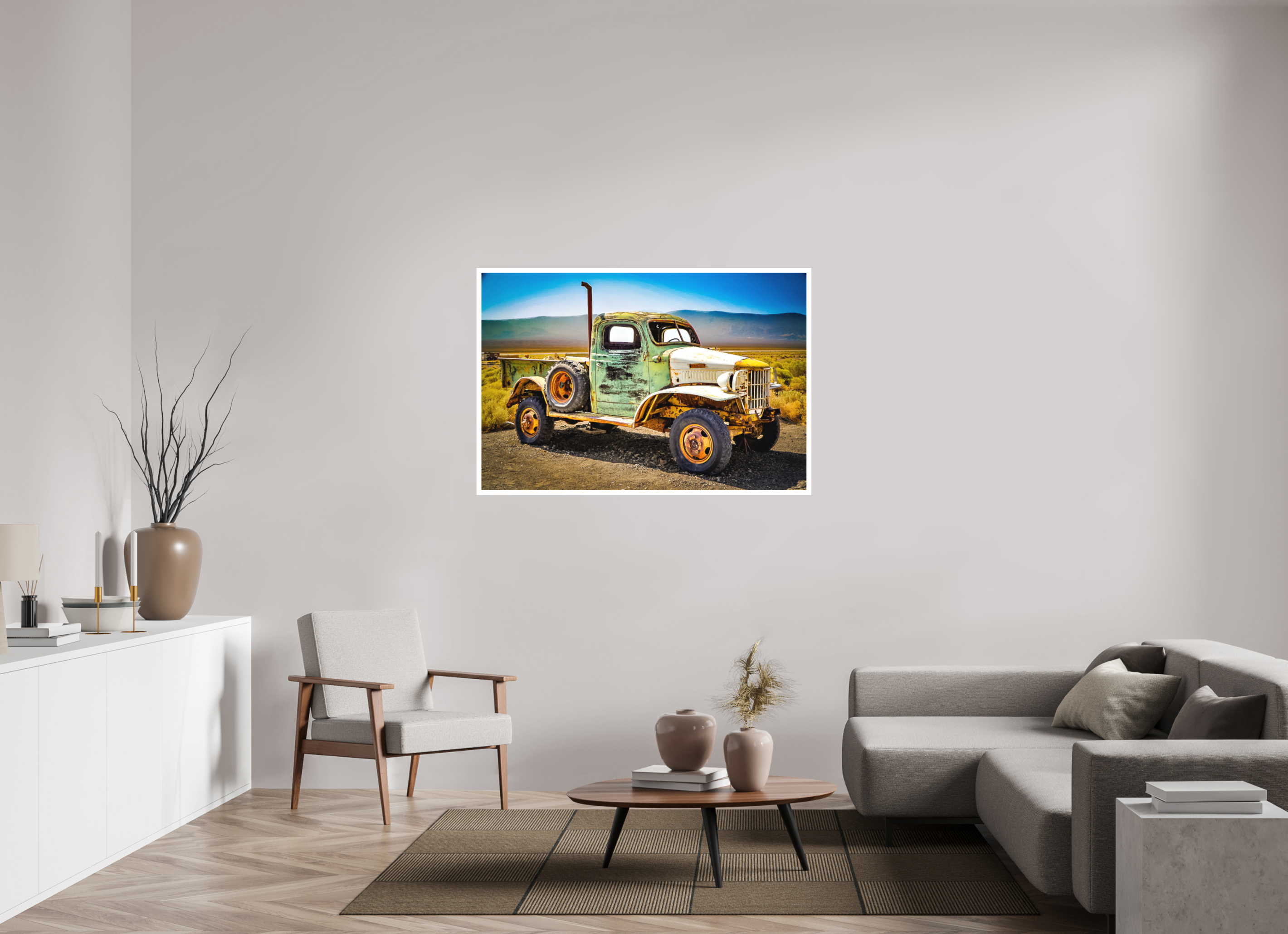52.4 x 35″, Stand Alone Matte Print Green Truck