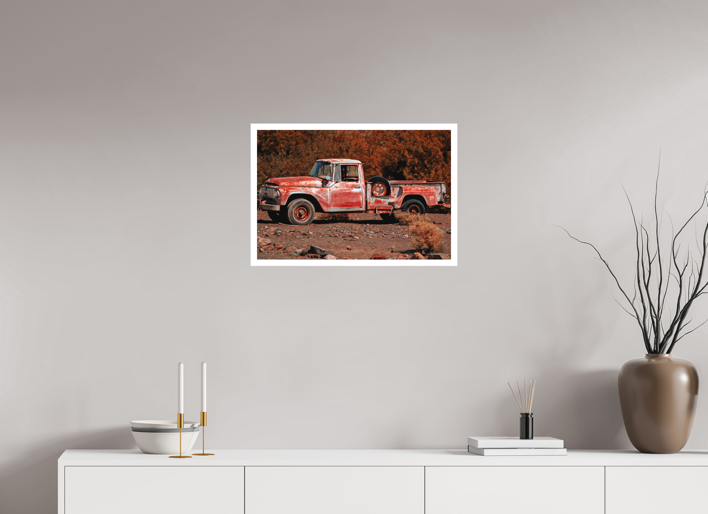 23.9 x 16″, Stand Alone Matte Print Red Truck