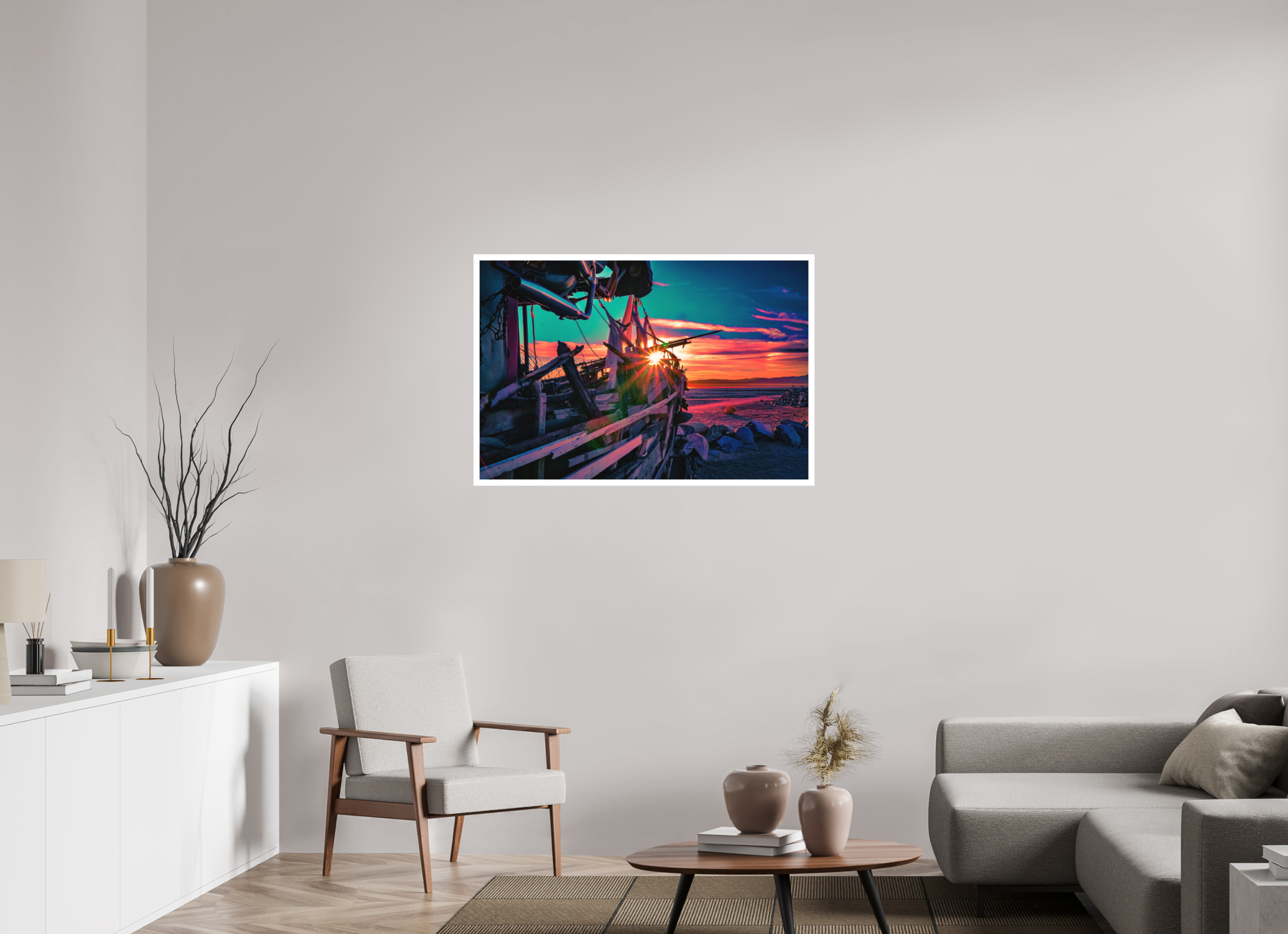 42 x 28″, Stand Alone Matte Print Pink Sunset on the Wreck of the S.S. Kerouac