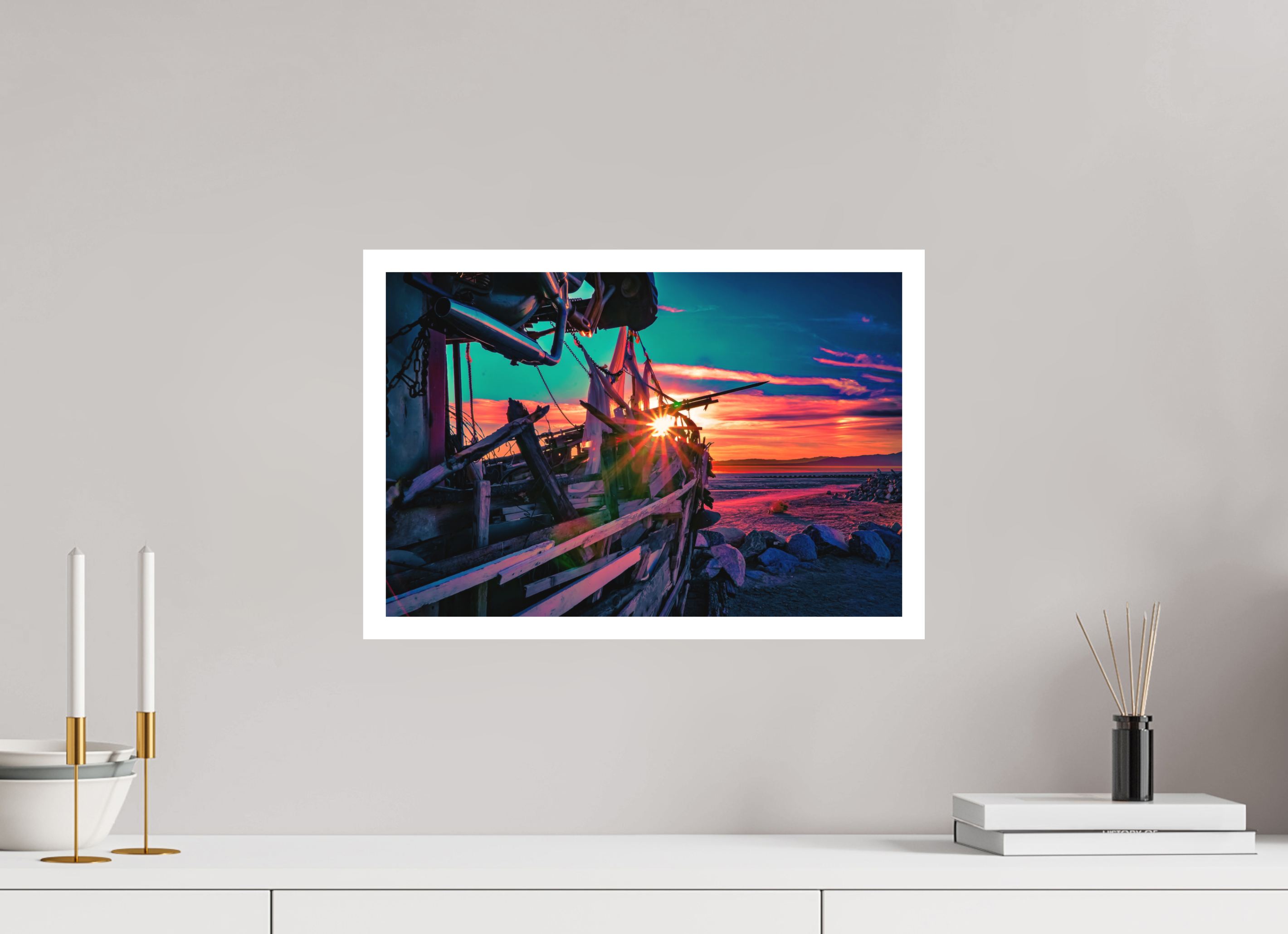 18 x 12″, Stand Alone Matte Print Pink Sunset on the Wreck of the S.S. Kerouac