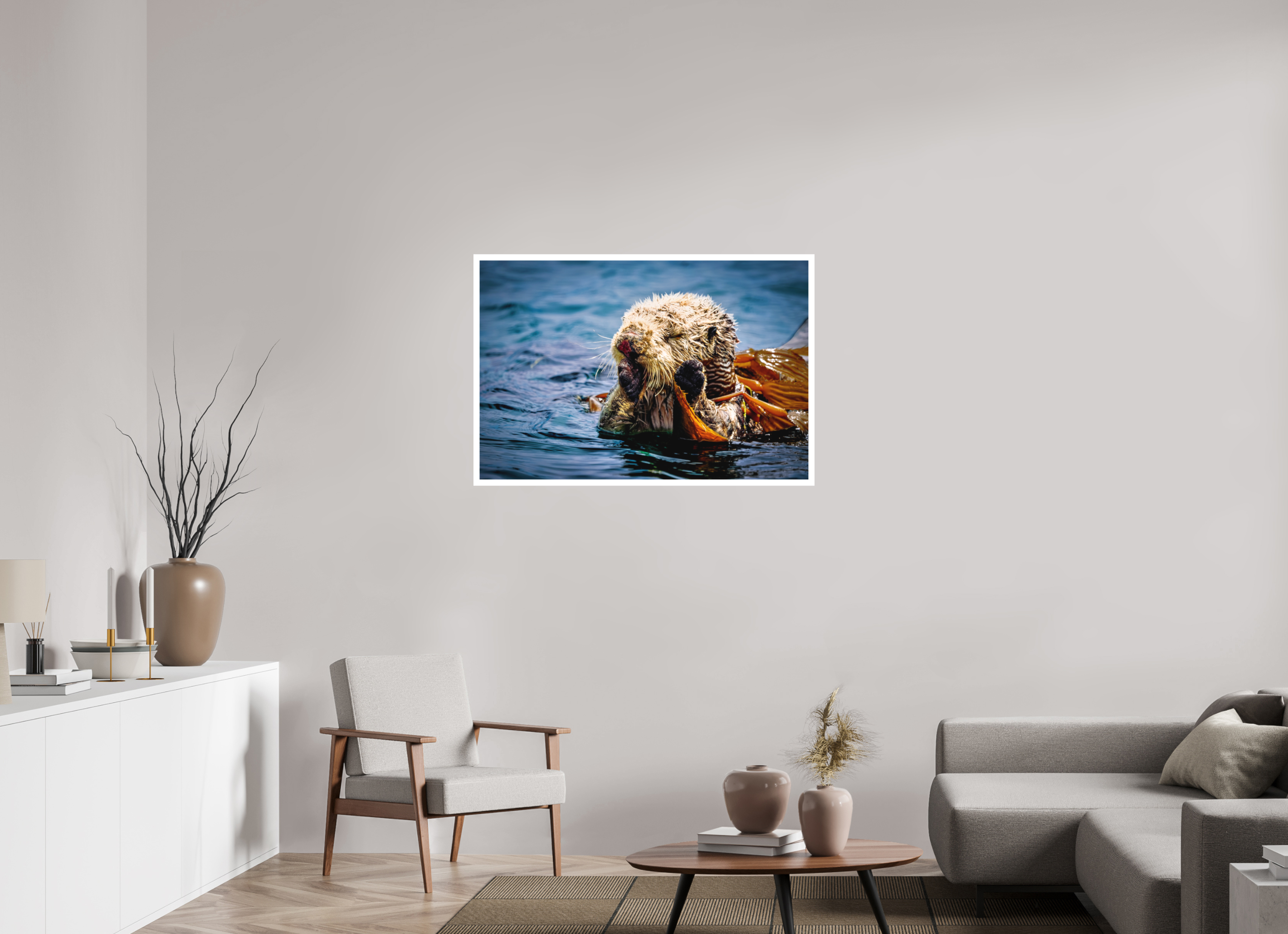 42 x 28″, Stand Alone Matte Print Real Otters of Moro Bay