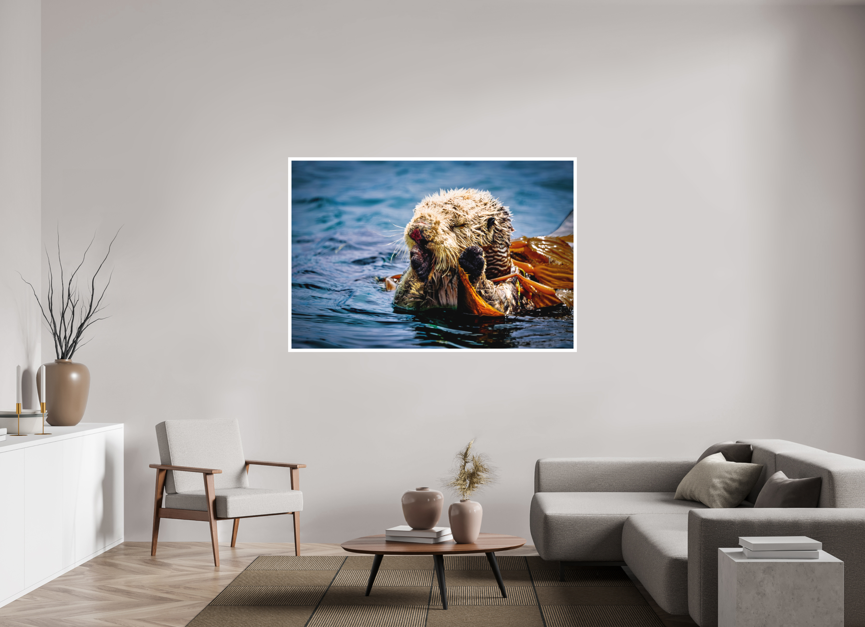 66 x 44″, Stand Alone Matte Print Real Otters of Morro Bay