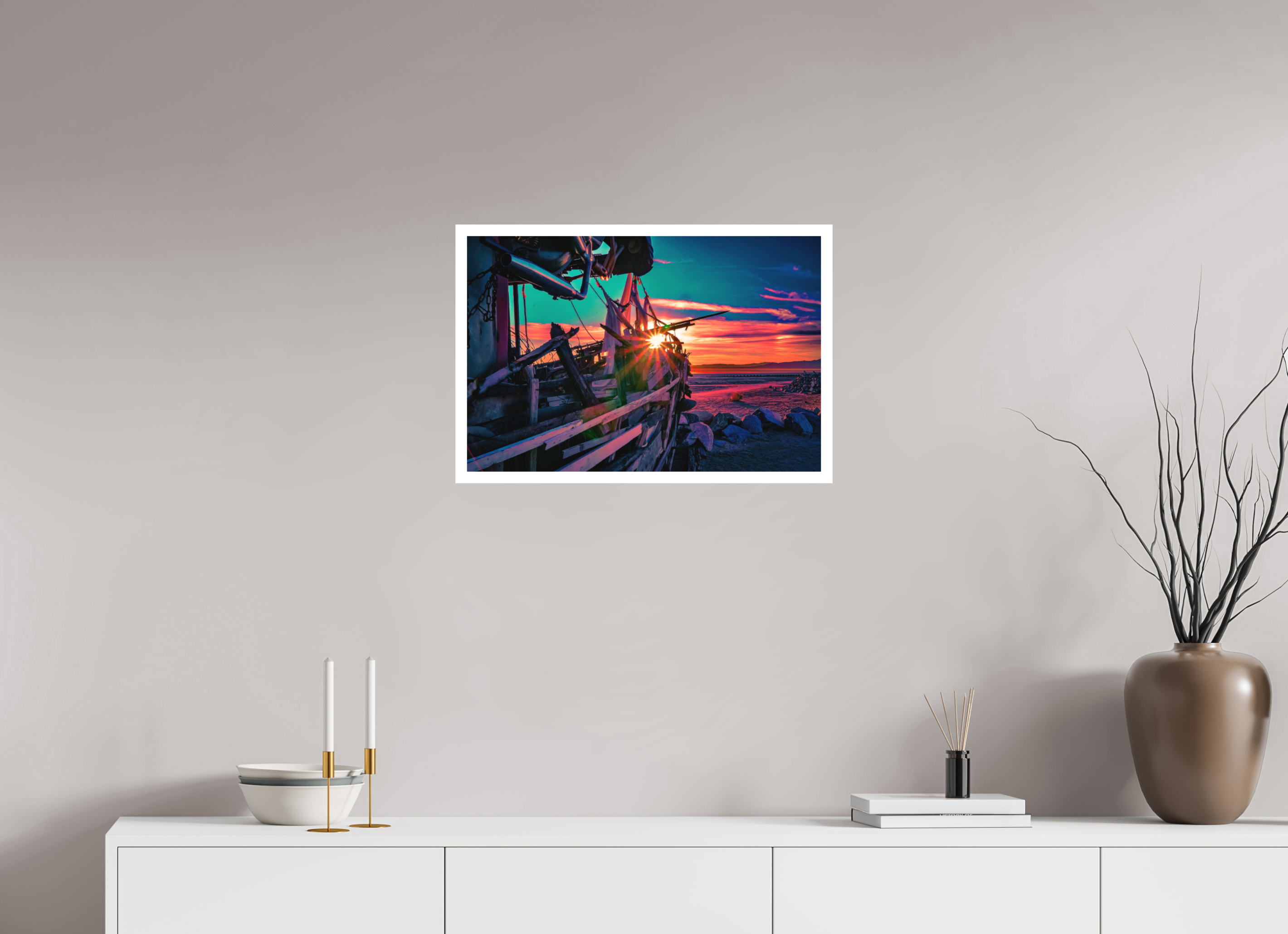 24 x 16″, Stand Alone Matte Print Pink Sunset on the Wreck of the S.S. Kerouac