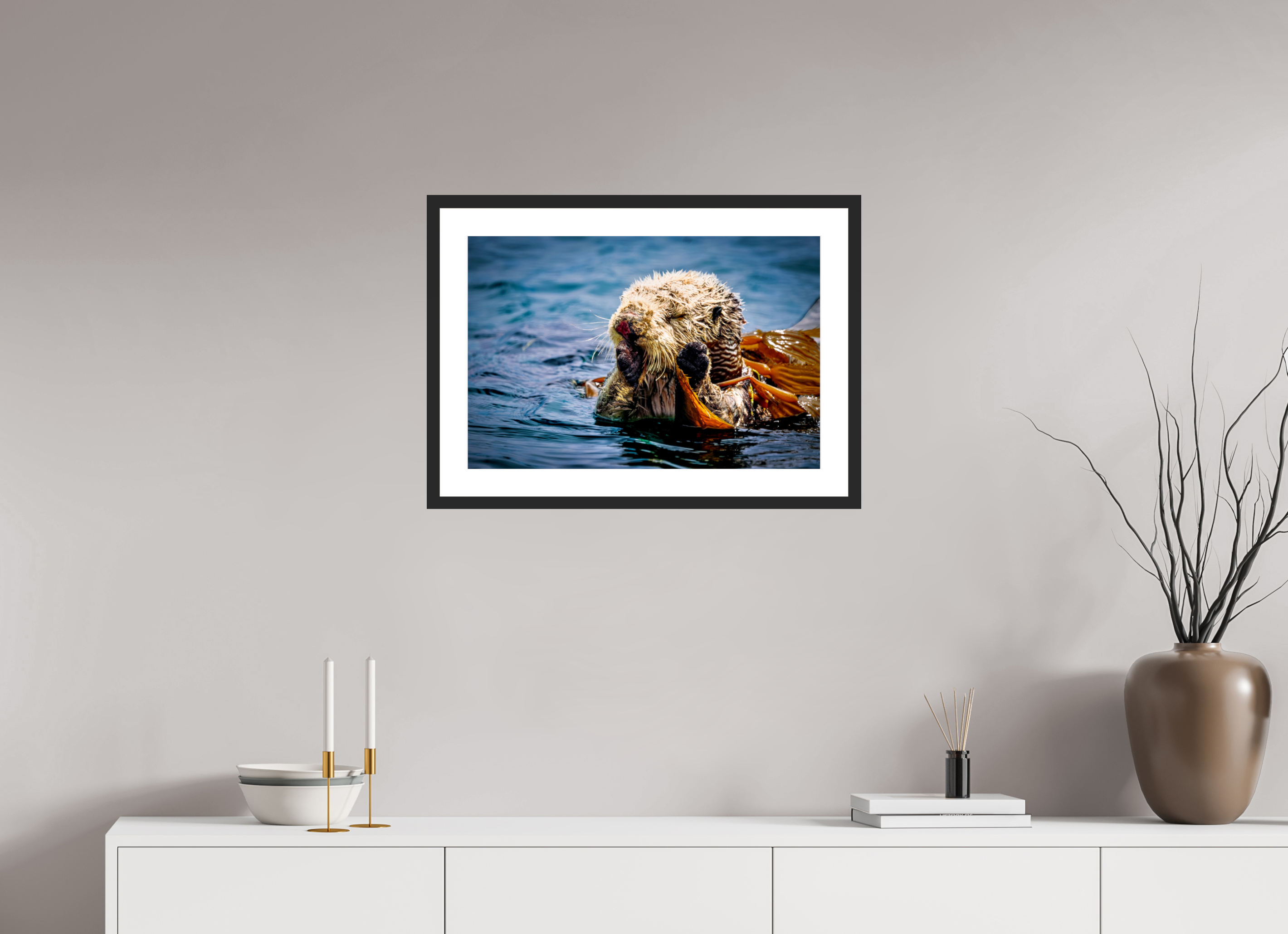 24 x 16″, Framed FineArt Pearl Paper Real Otters of Morro Bay