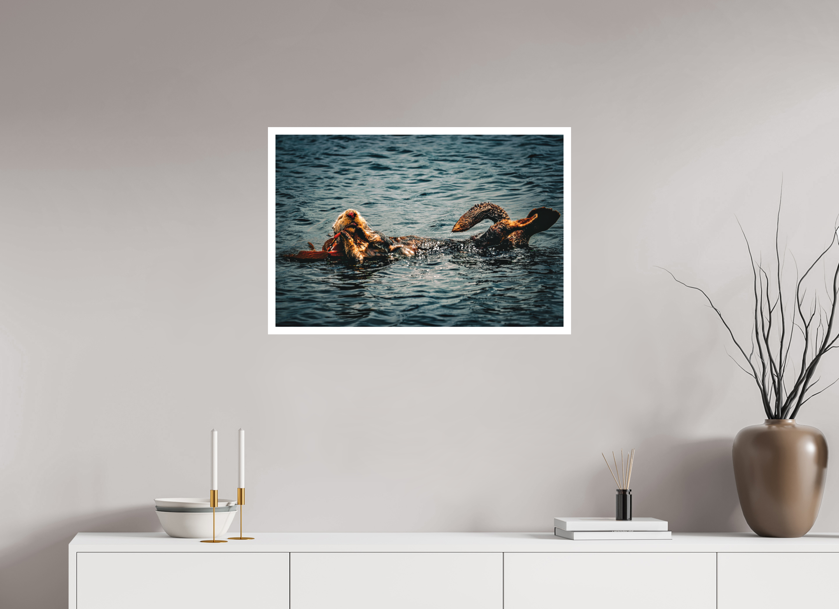 30 x 20″, Stand Alone Matte Print Real Otters of Moro Bay