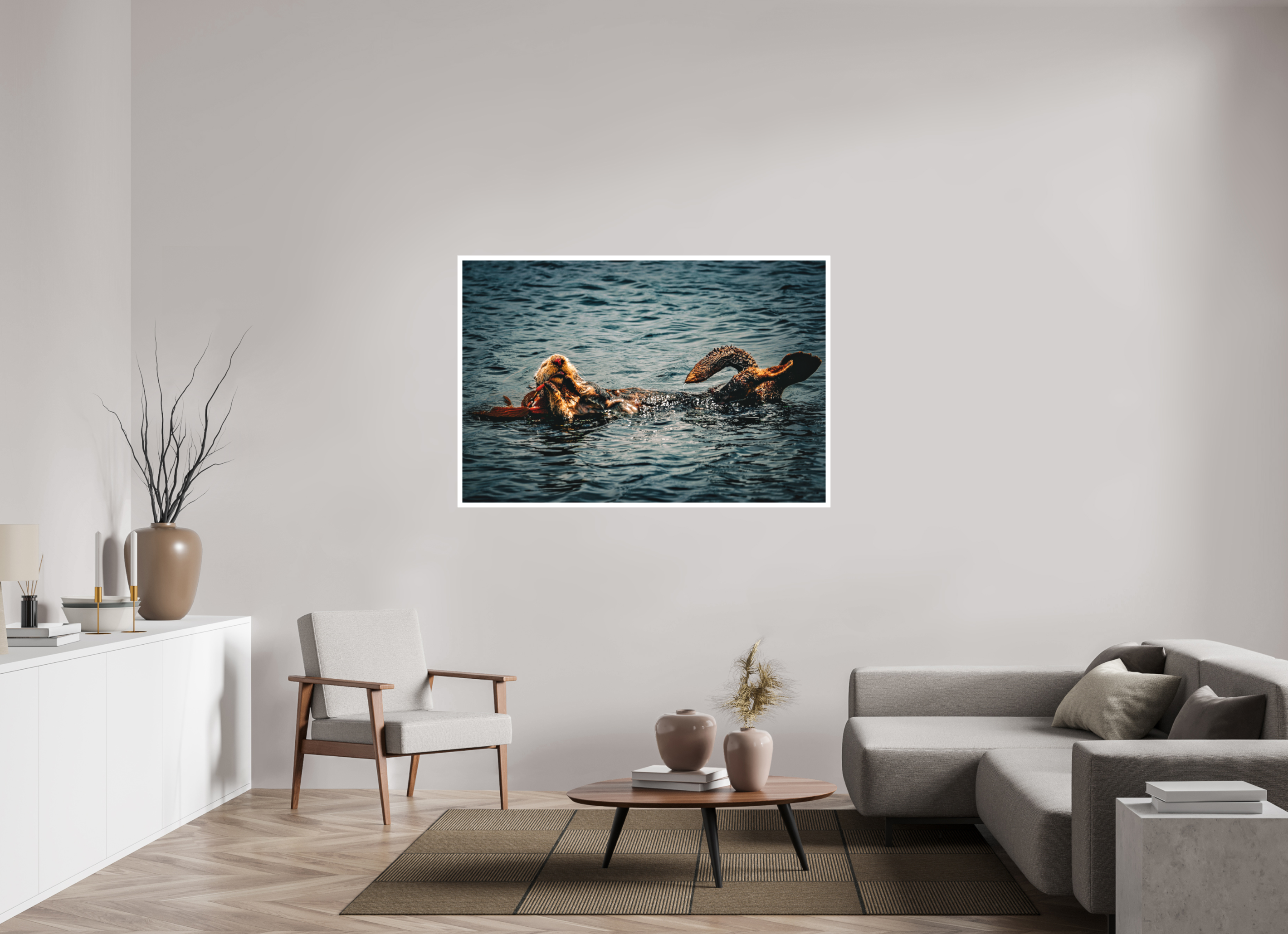58.5 x 39″, Stand Alone Matte Print Real Otters of Moro Bay
