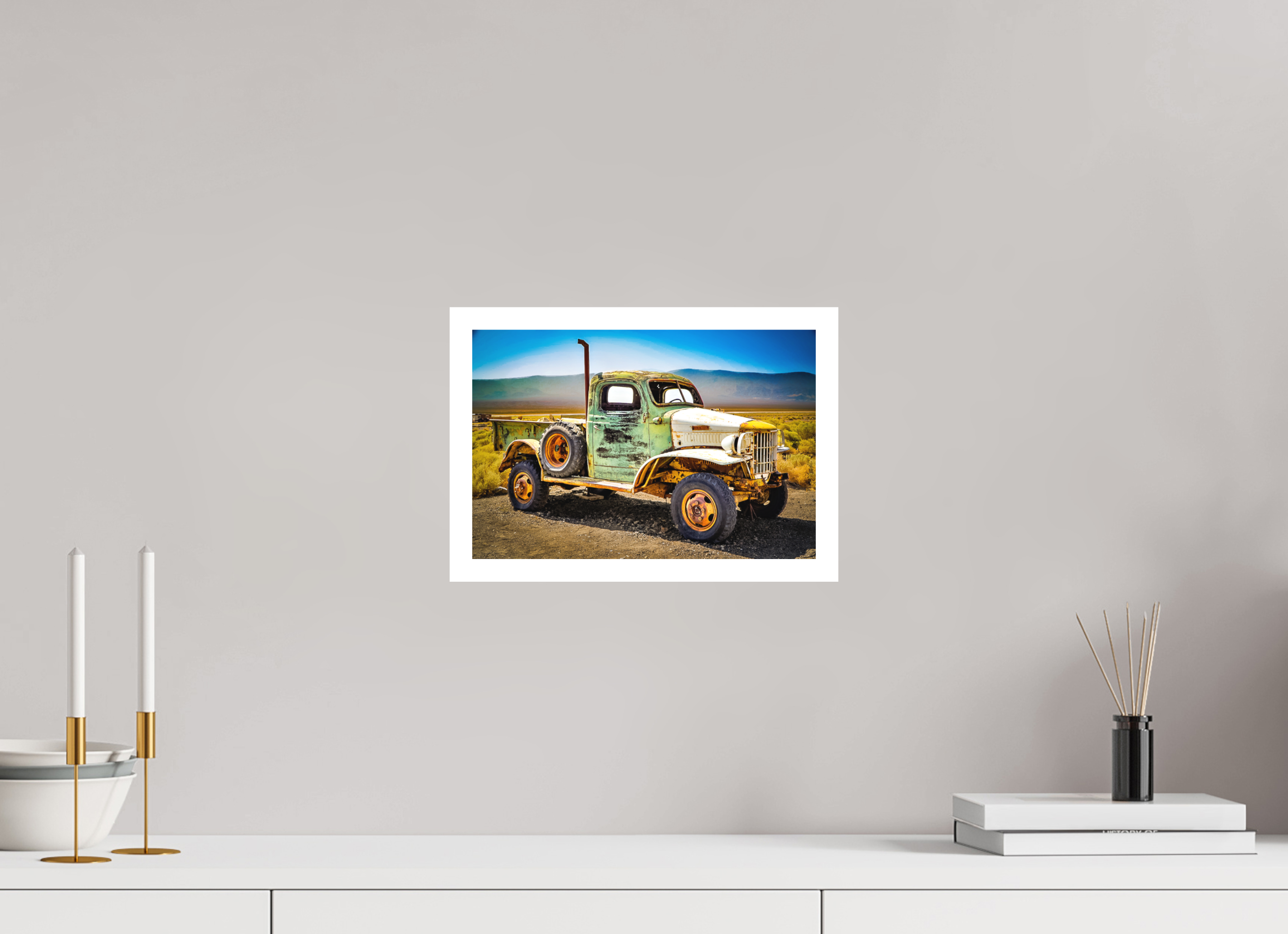 12 x 8″, Stand Alone Matte Print Green Truck