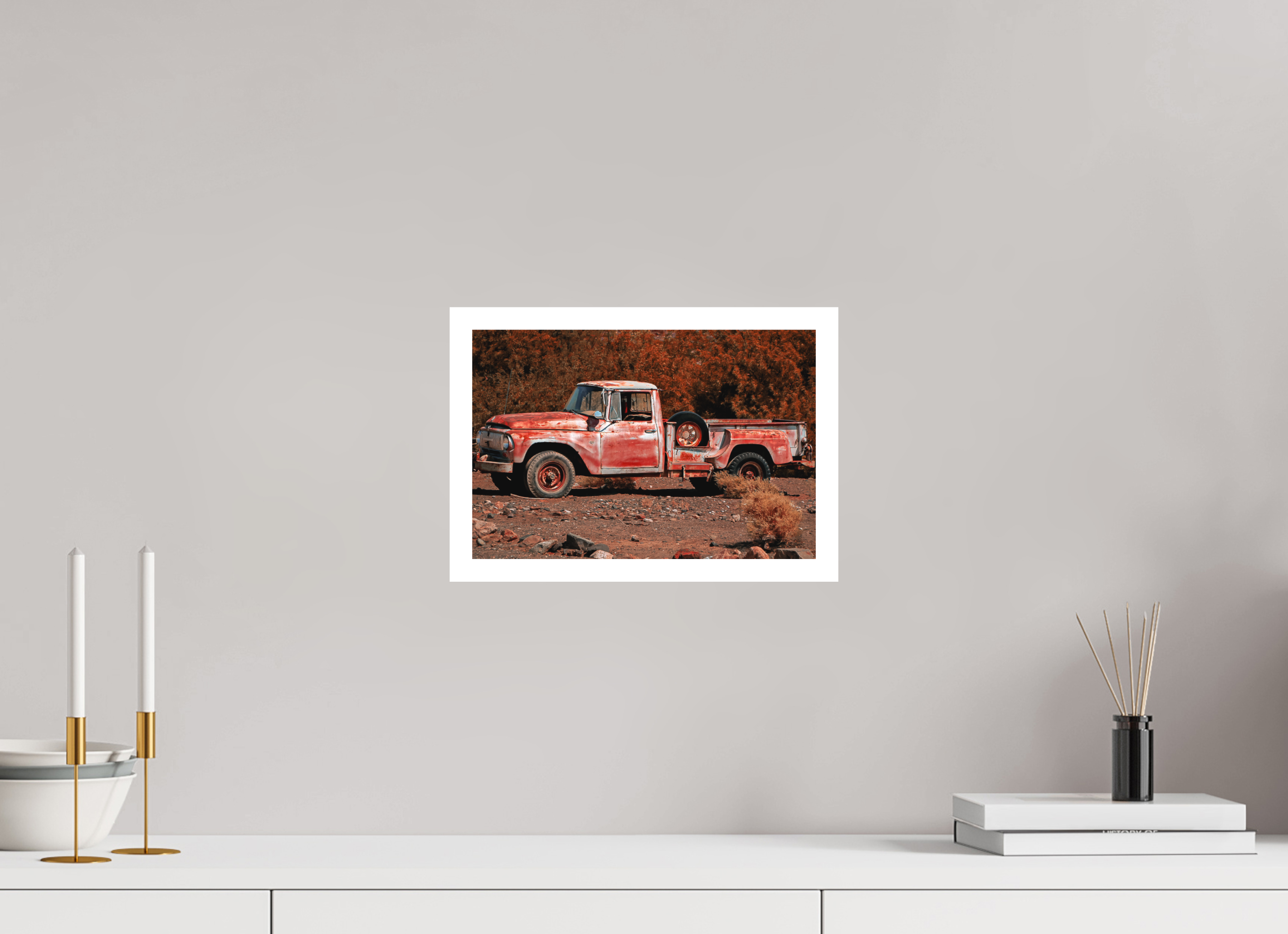 12 x 8″, Stand Alone Matte Print Red Truck