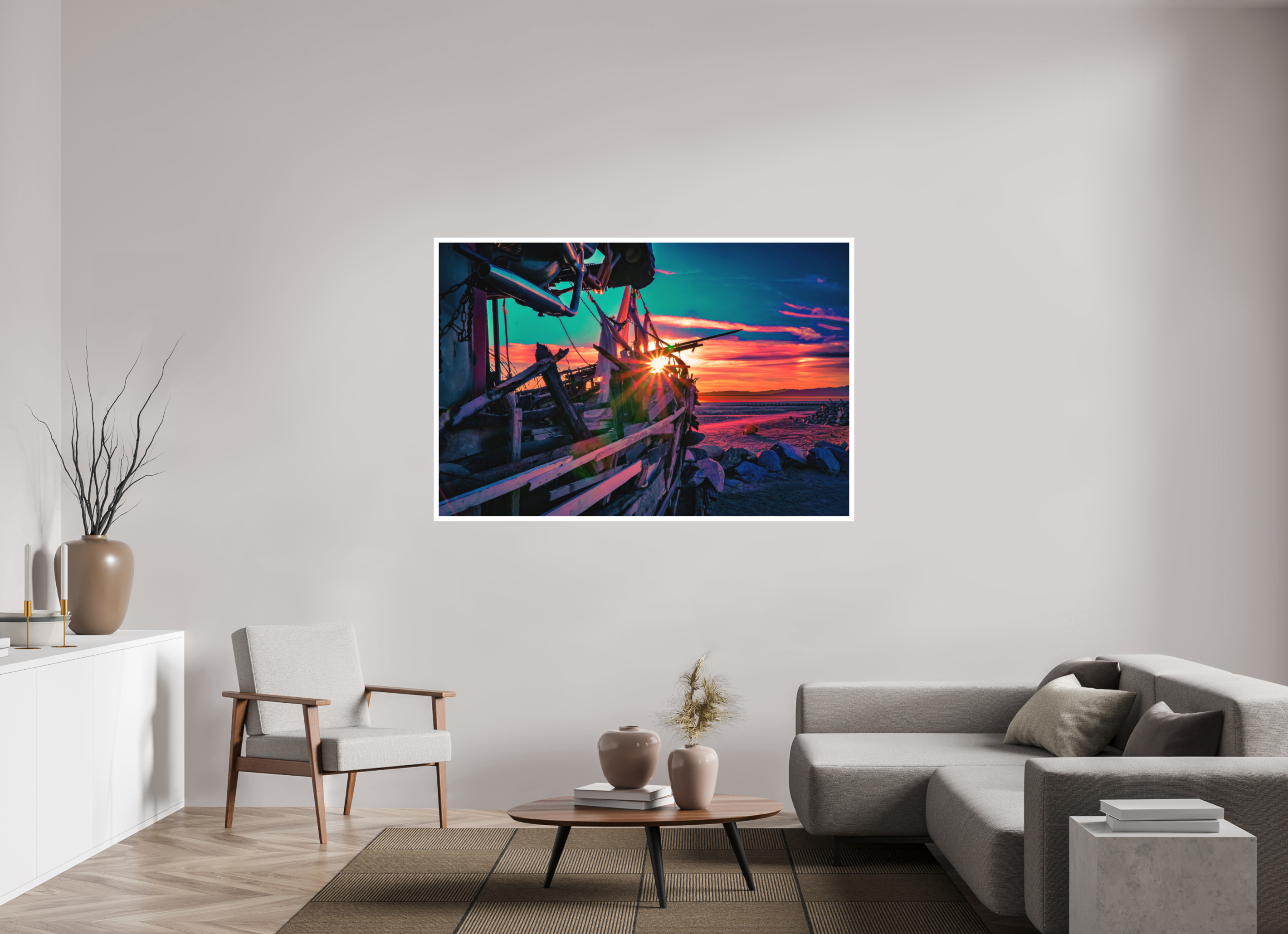 64.5 x 43″, Stand Alone Matte Print Pink Sunset on the Wreck of the S.S. Kerouac