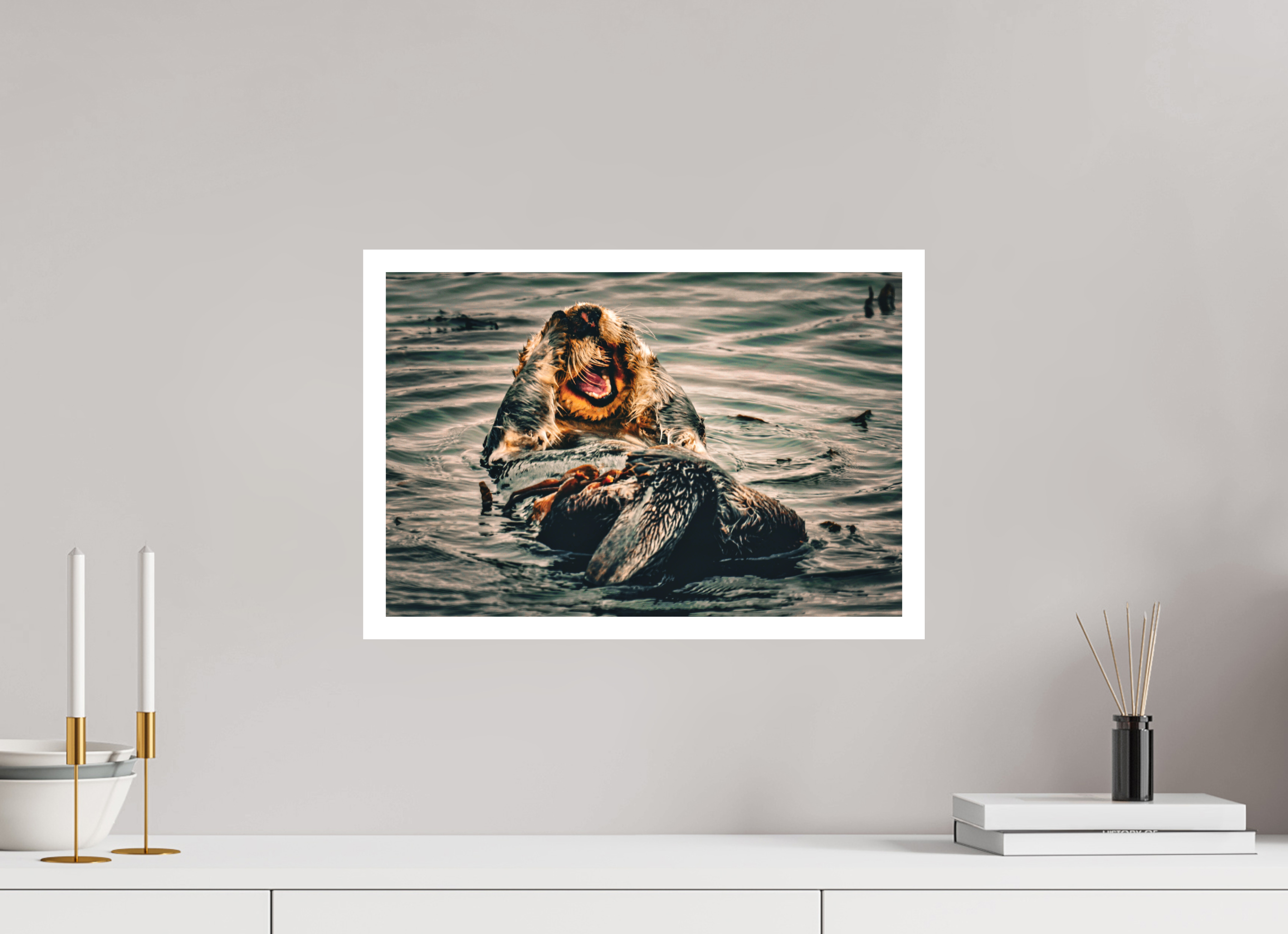 18 x 12″, Stand Alone Matte Print Real Otters of Morro Bay