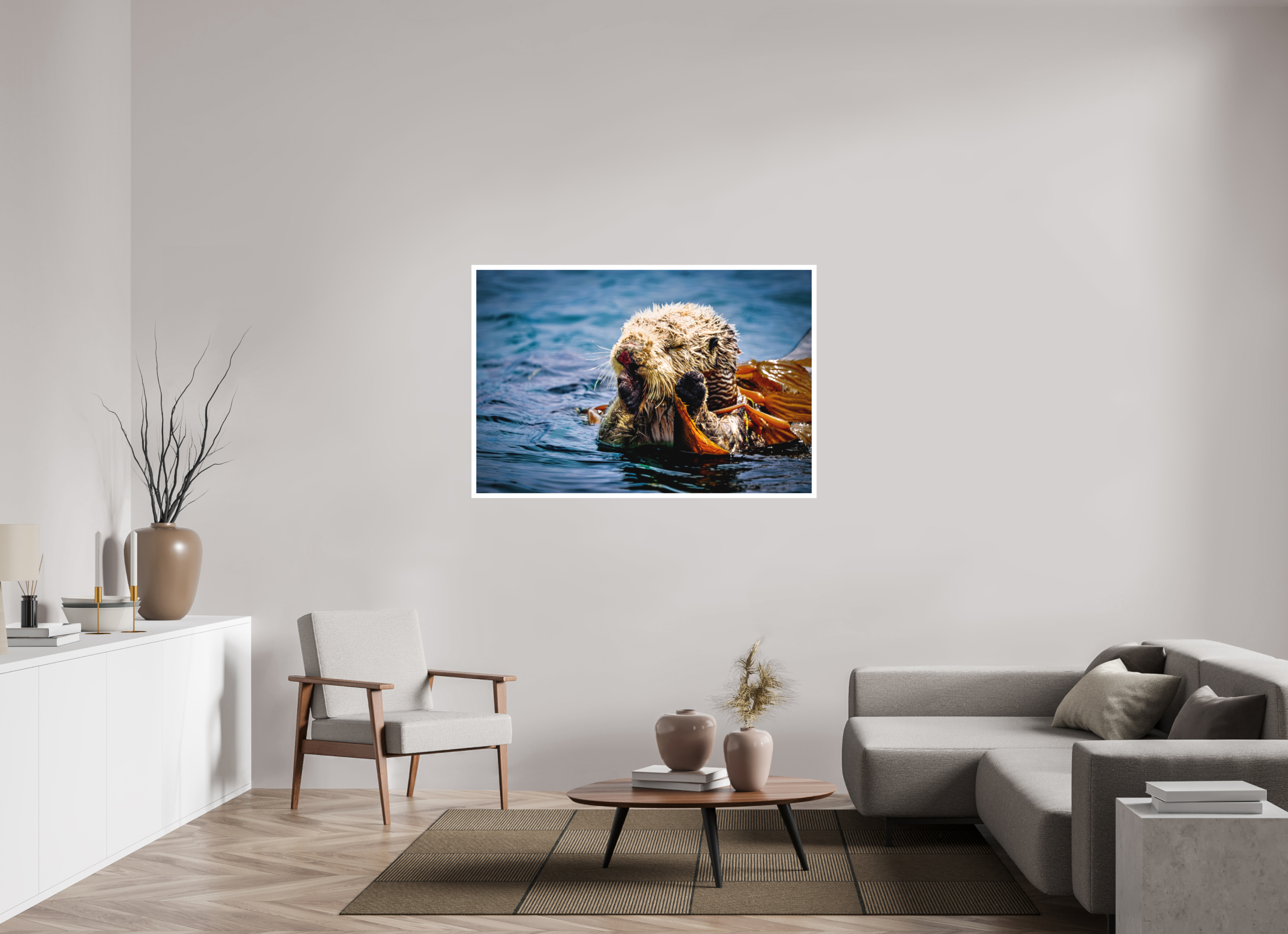 54 x 36″, Stand Alone Matte Print Real Otters of Morro Bay