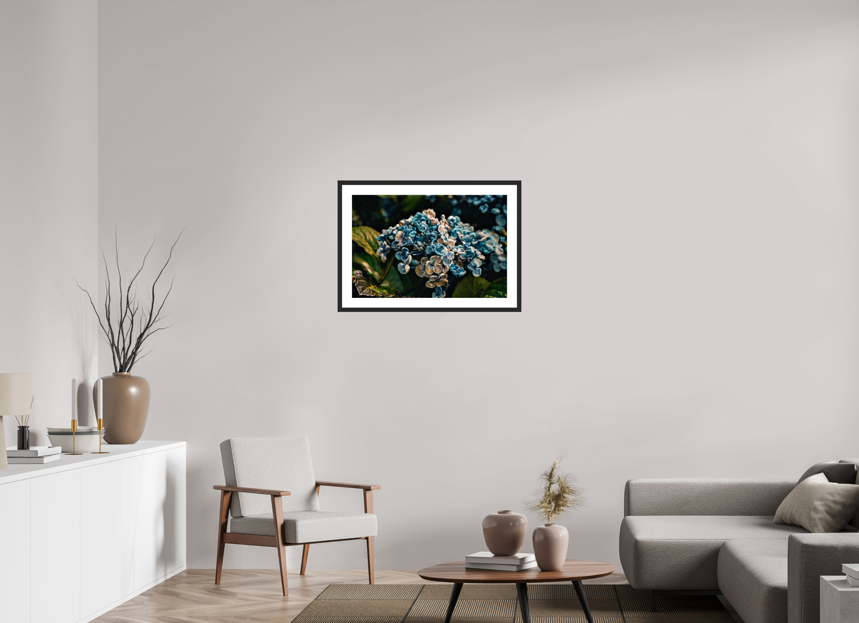 29.9 x 20″, Framed FineArt Pearl Paper Blue (Runner Up Flowers)