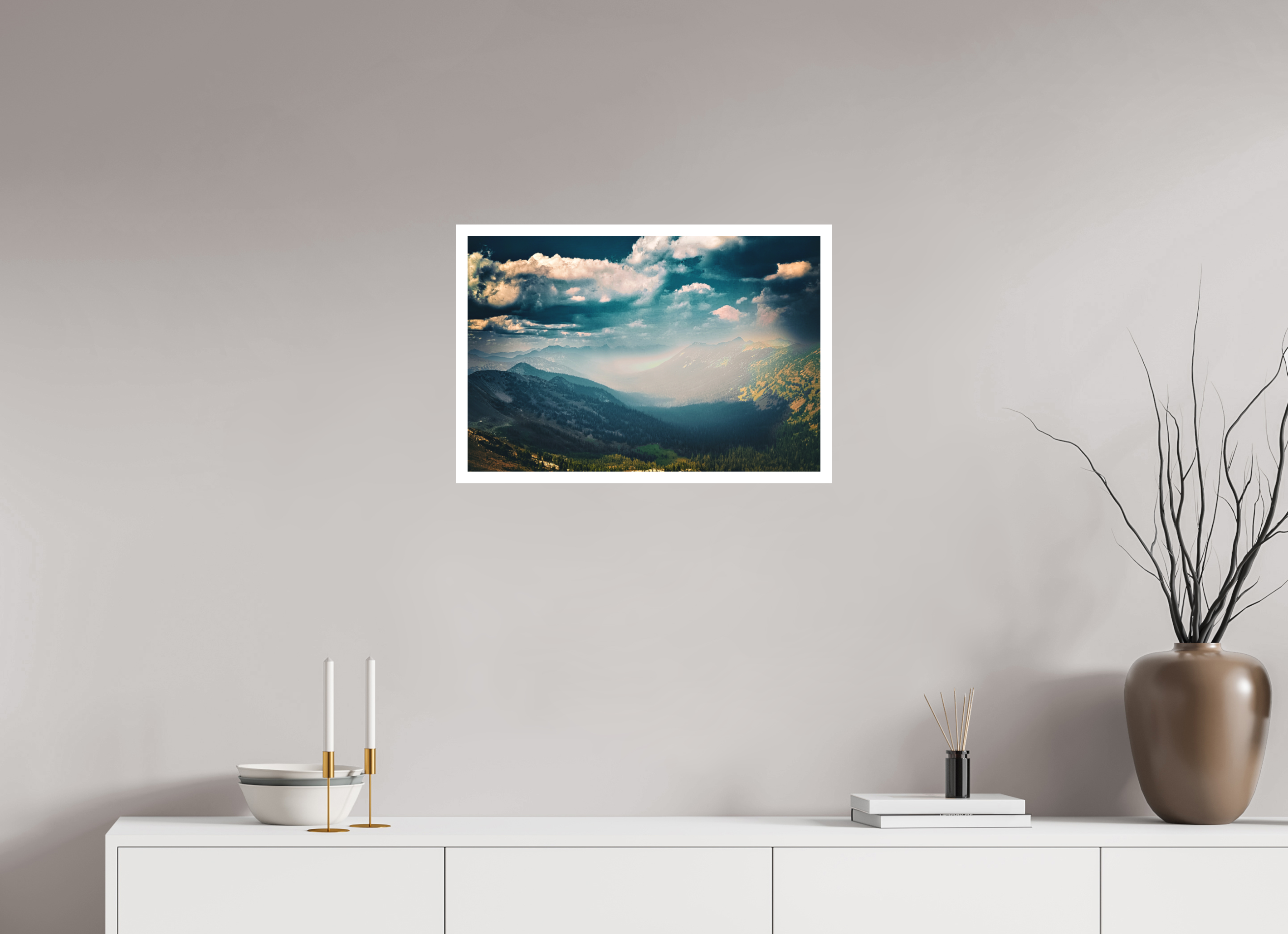 23.9 x 16″, Stand Alone Matte Print Mountains and Clouds