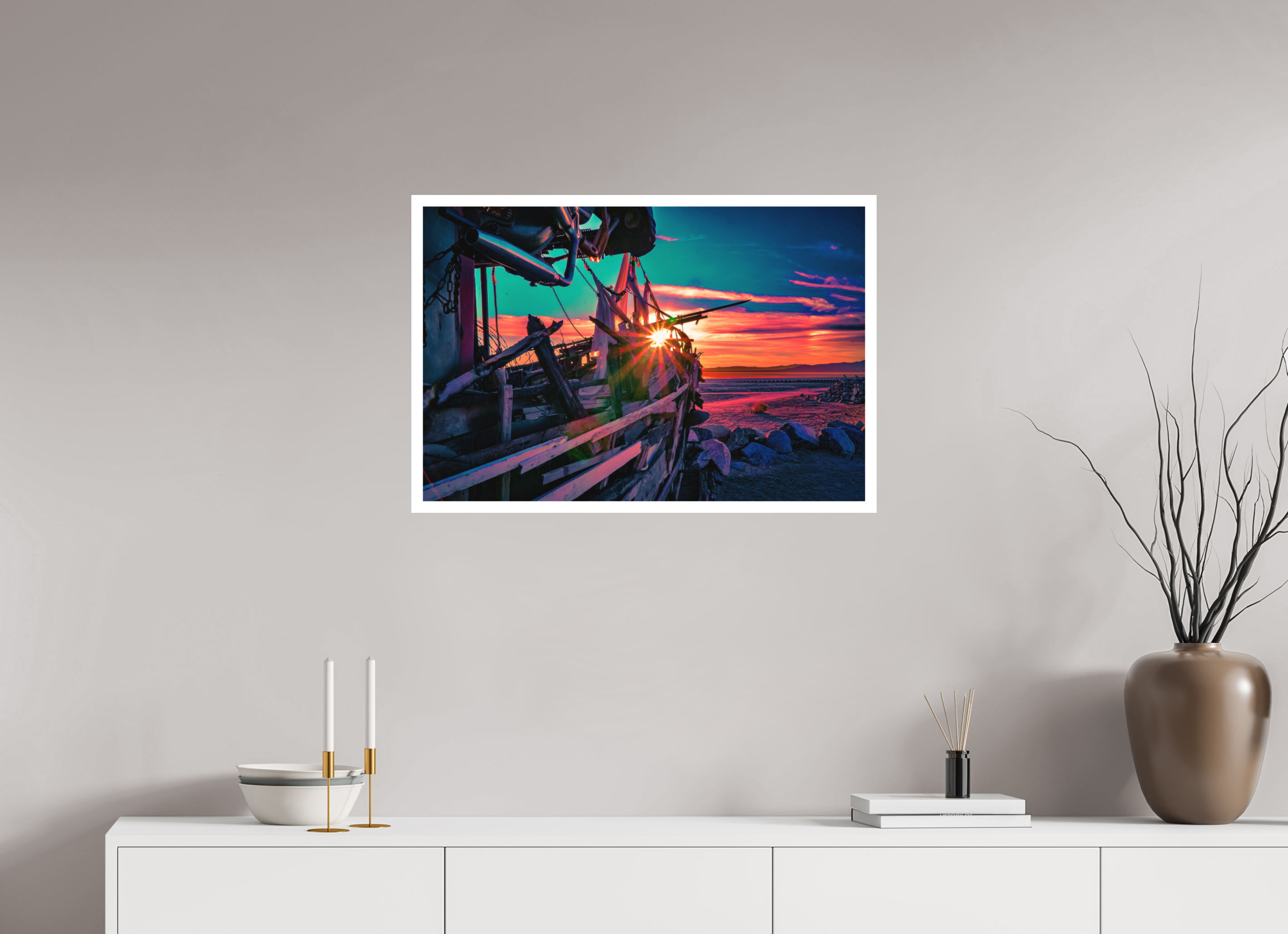30 x 20″, Stand Alone Matte Print Pink Sunset on the Wreck of the S.S. Kerouac